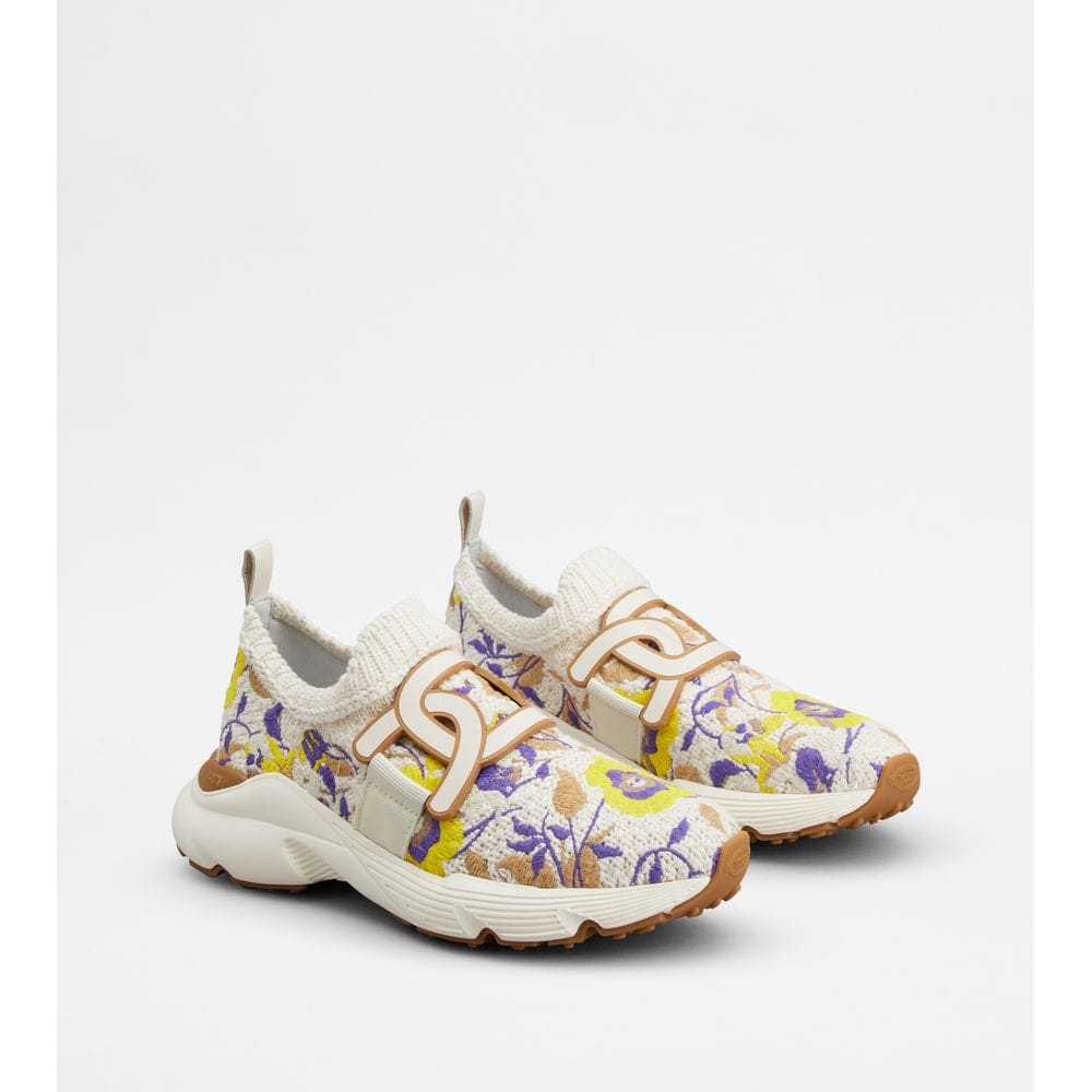 Tod's Tods Kate Slip - On Sneakers In Fabric Yellow Brown Off White Womens