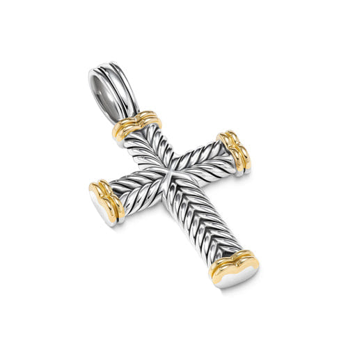 David Yurman Chevron Cross Pendant in Sterling Silver with 18K Yellow Gold, 33 mm