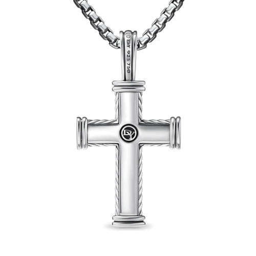 David Yurman Chevron Cross Pendant in Sterling Silver with 18K Yellow Gold, 33 mm