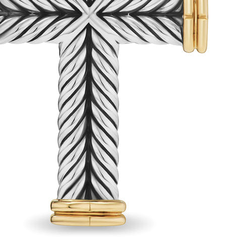 David Yurman Chevron Cross Pendant in Sterling Silver with 18K Yellow Gold, 33 mm