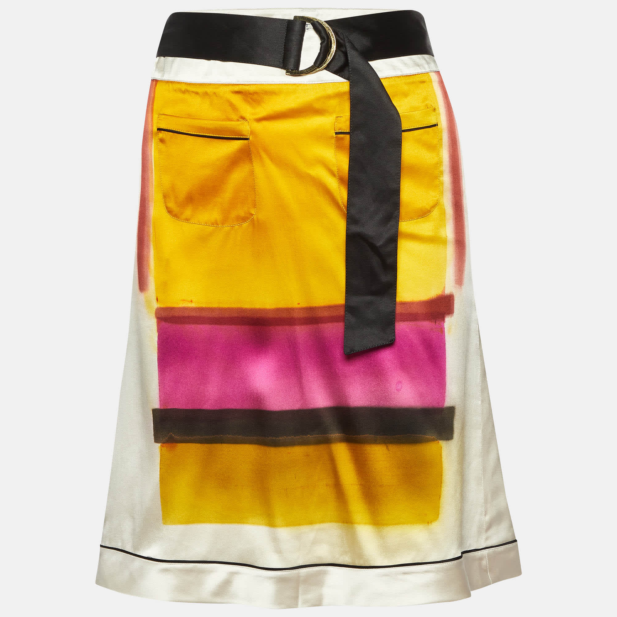 Off - White Printed Satin Silk Knee - Length Skirt