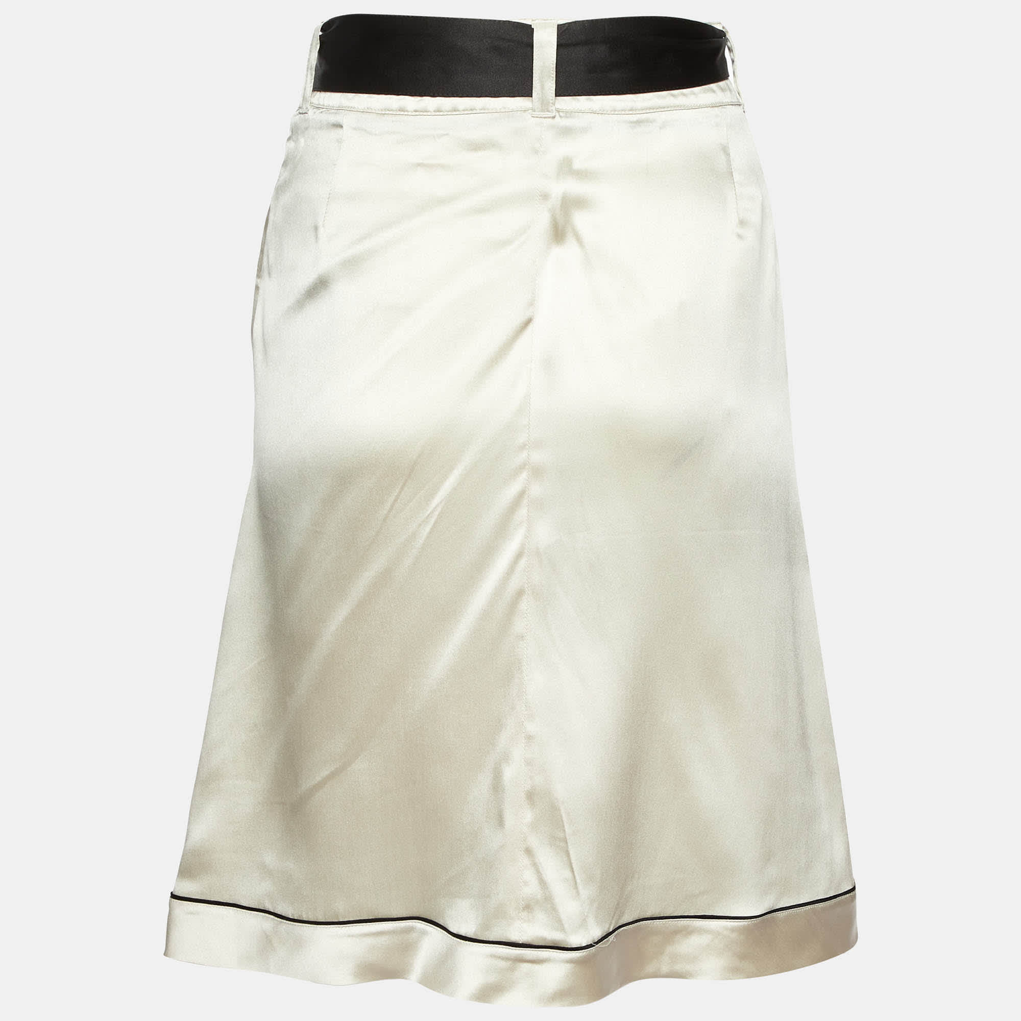 Off - White Printed Satin Silk Knee - Length Skirt