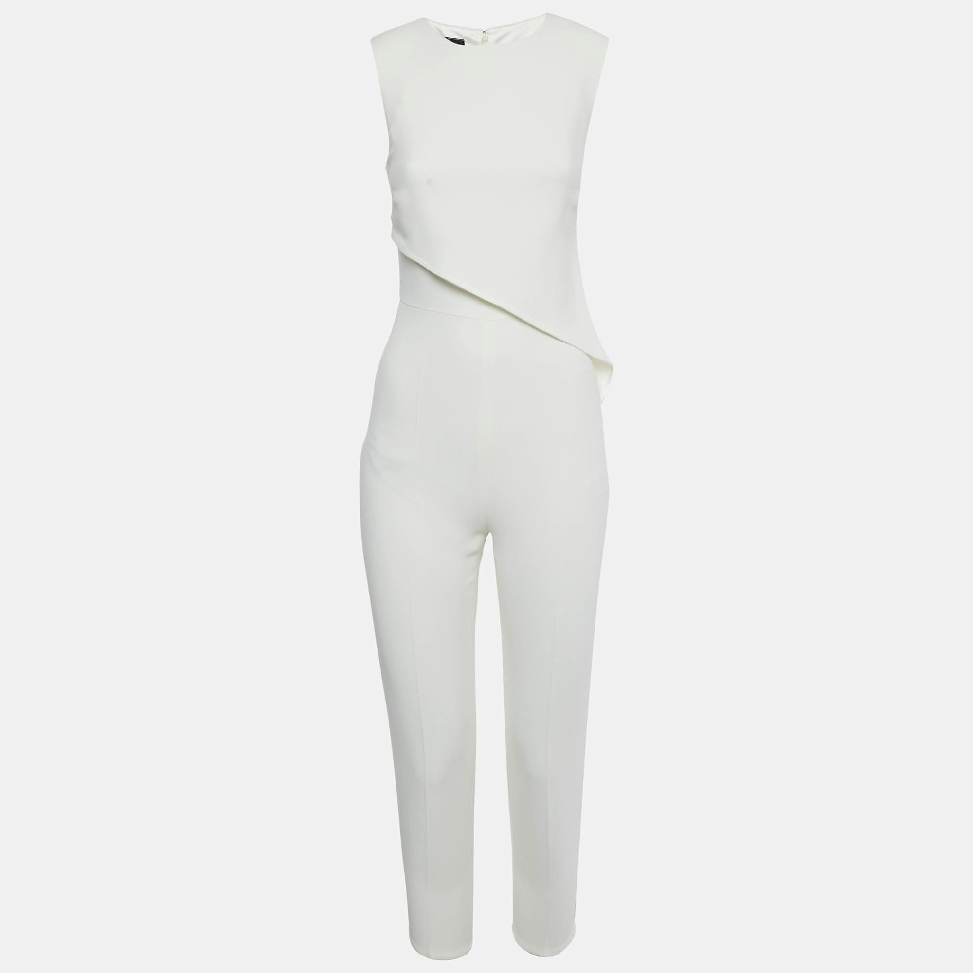 Off White Crepe Asymmetric Belted Jumpsuit