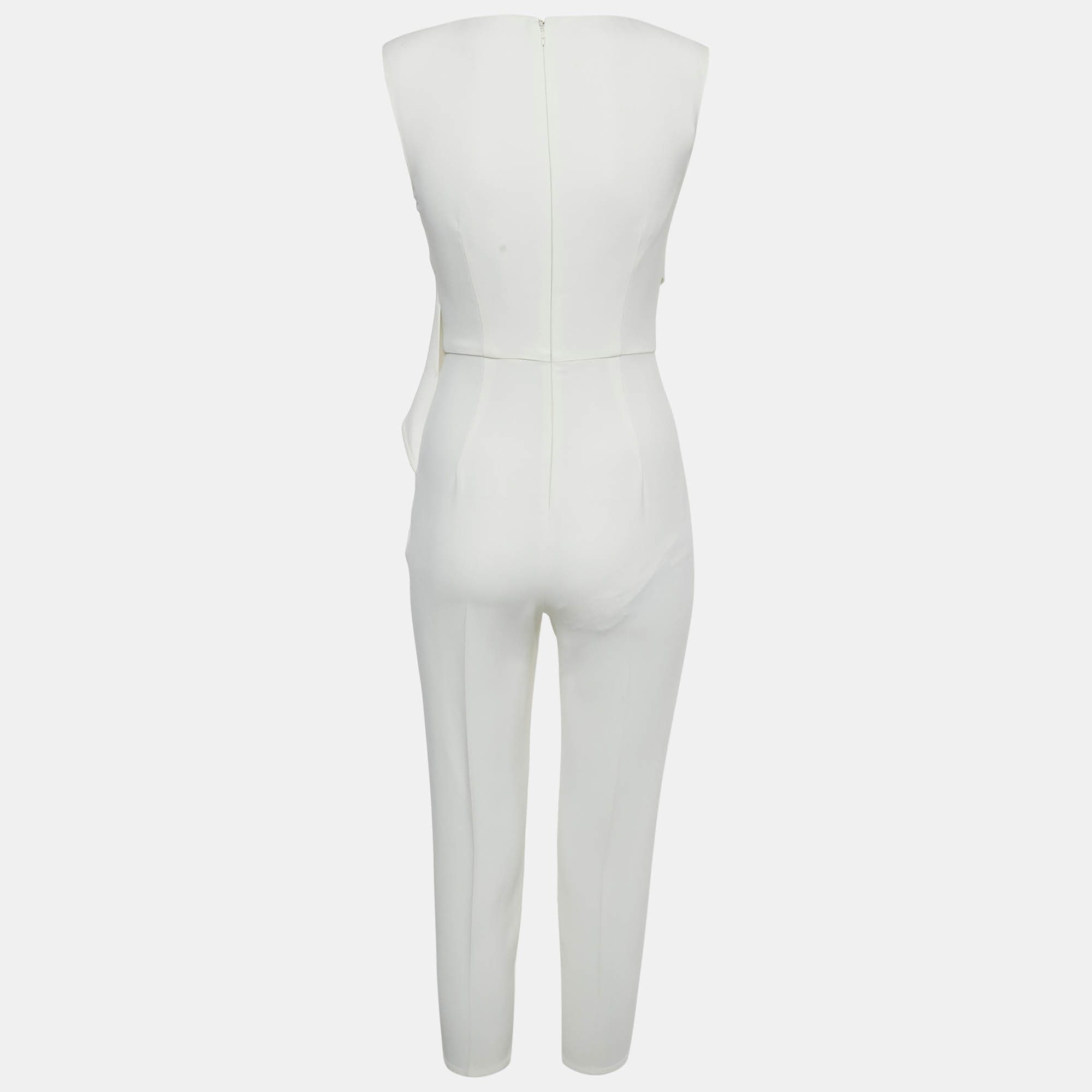 Off White Crepe Asymmetric Belted Jumpsuit
