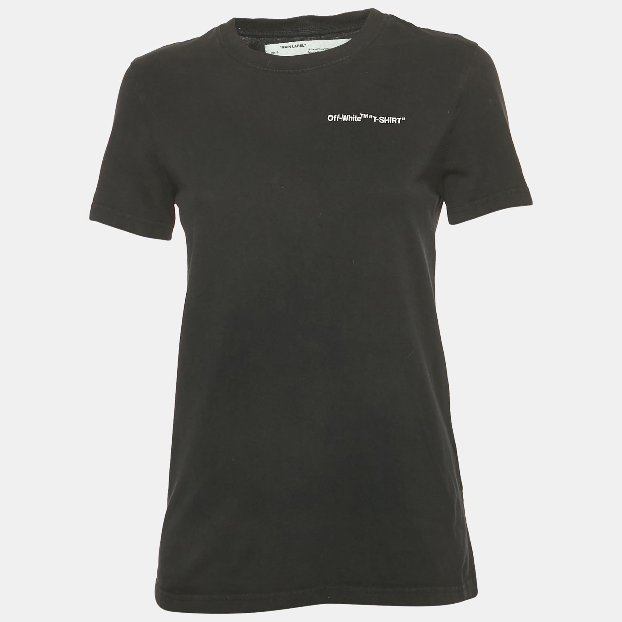 Off - White Black Logo Embroidered Jersey Crew Neck T - Shirt