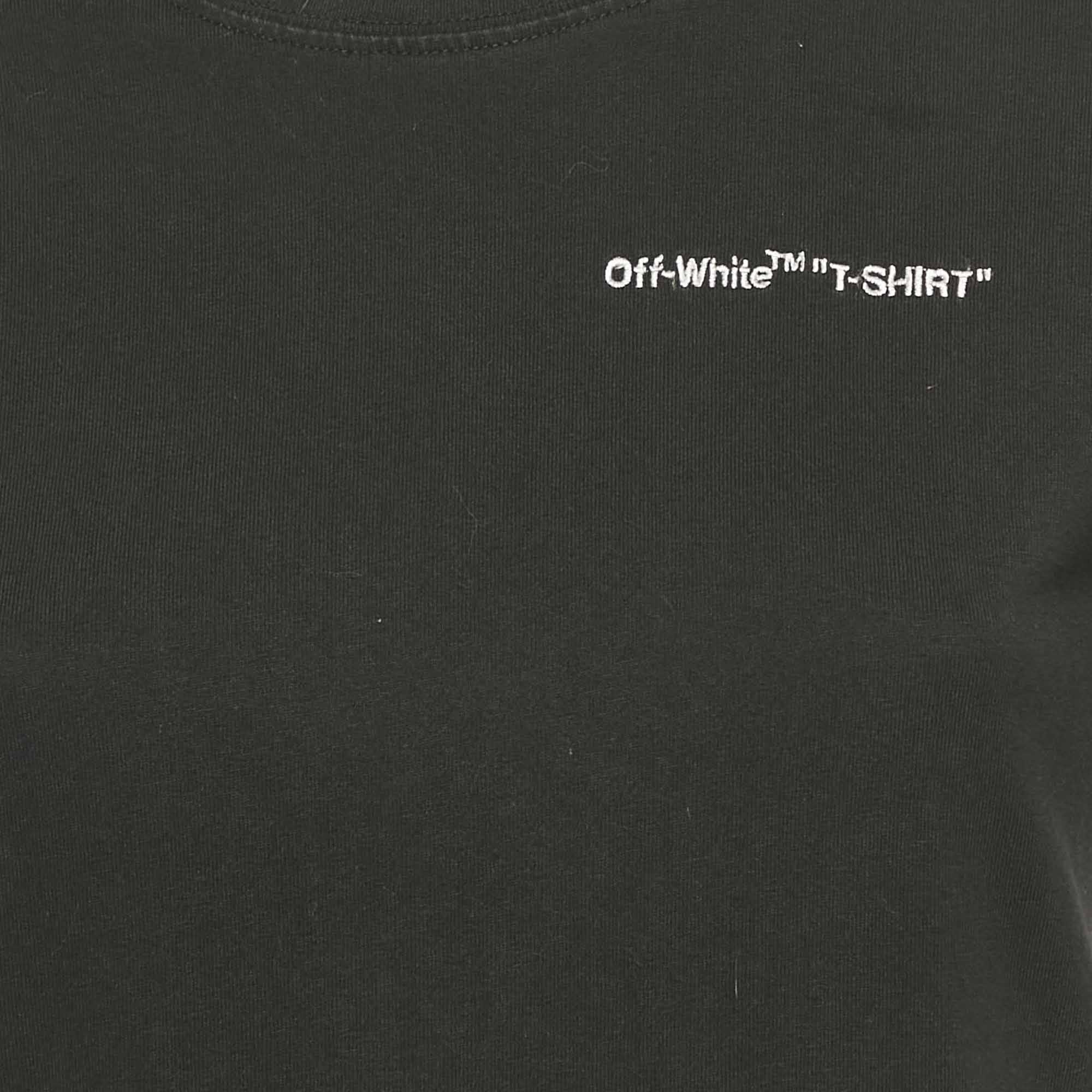 Off - White Black Logo Embroidered Jersey Crew Neck T - Shirt