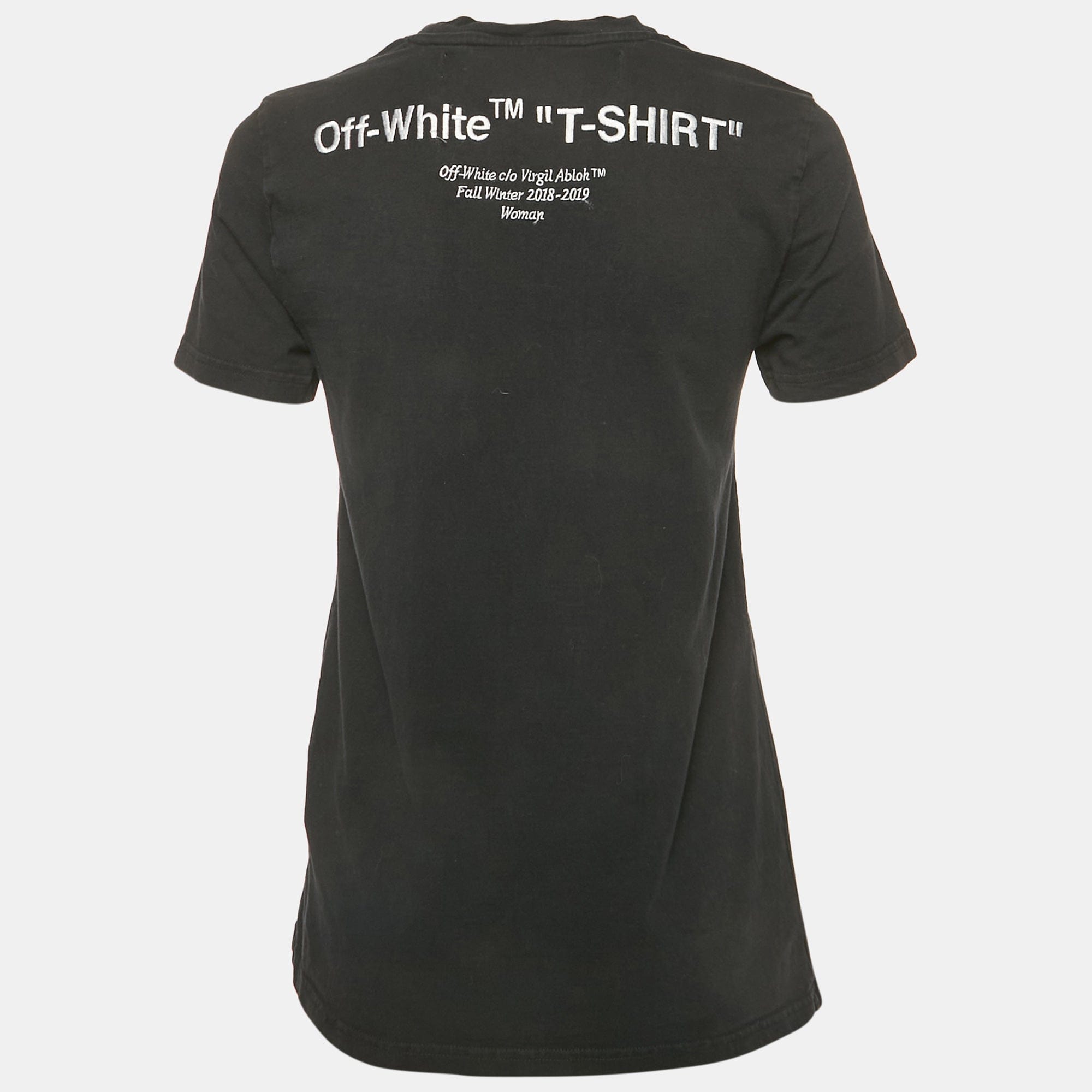 Off - White Black Logo Embroidered Jersey Crew Neck T - Shirt