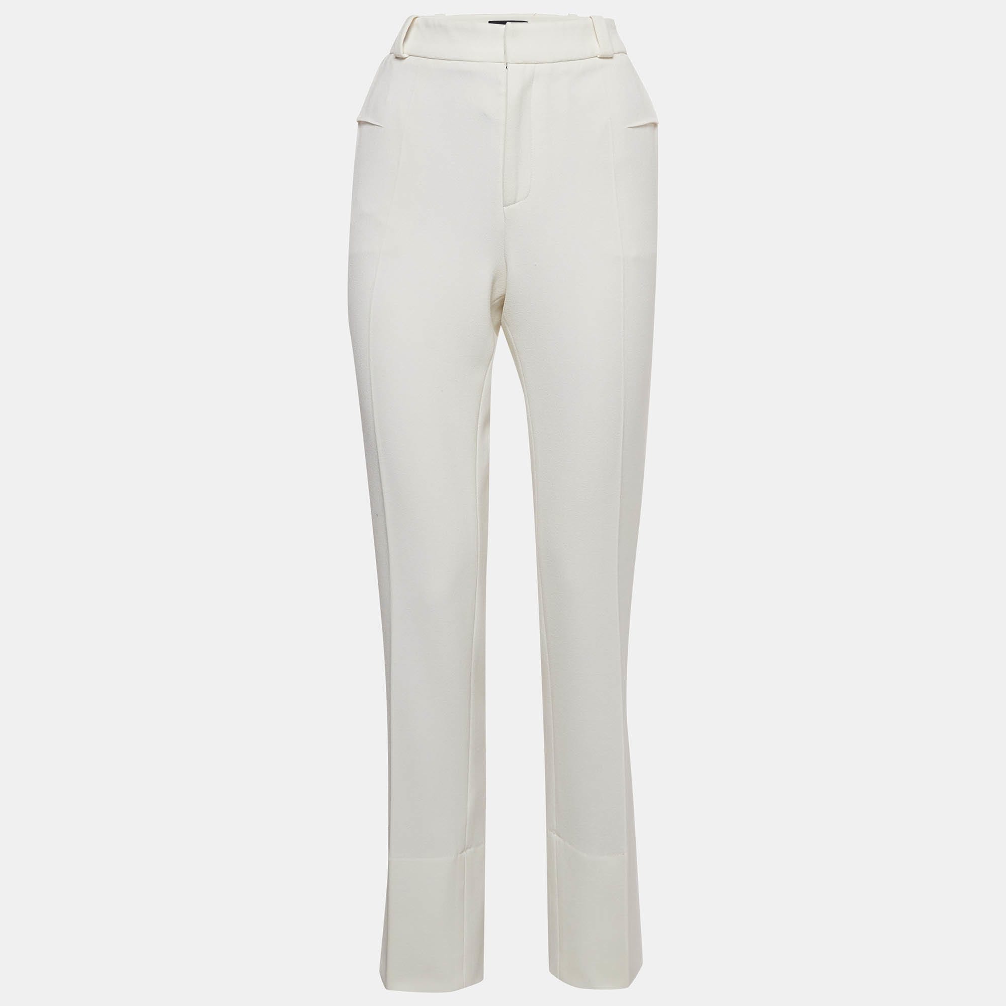 Off-White X Net A Porter Off - White Crepe Straight Leg Trousers