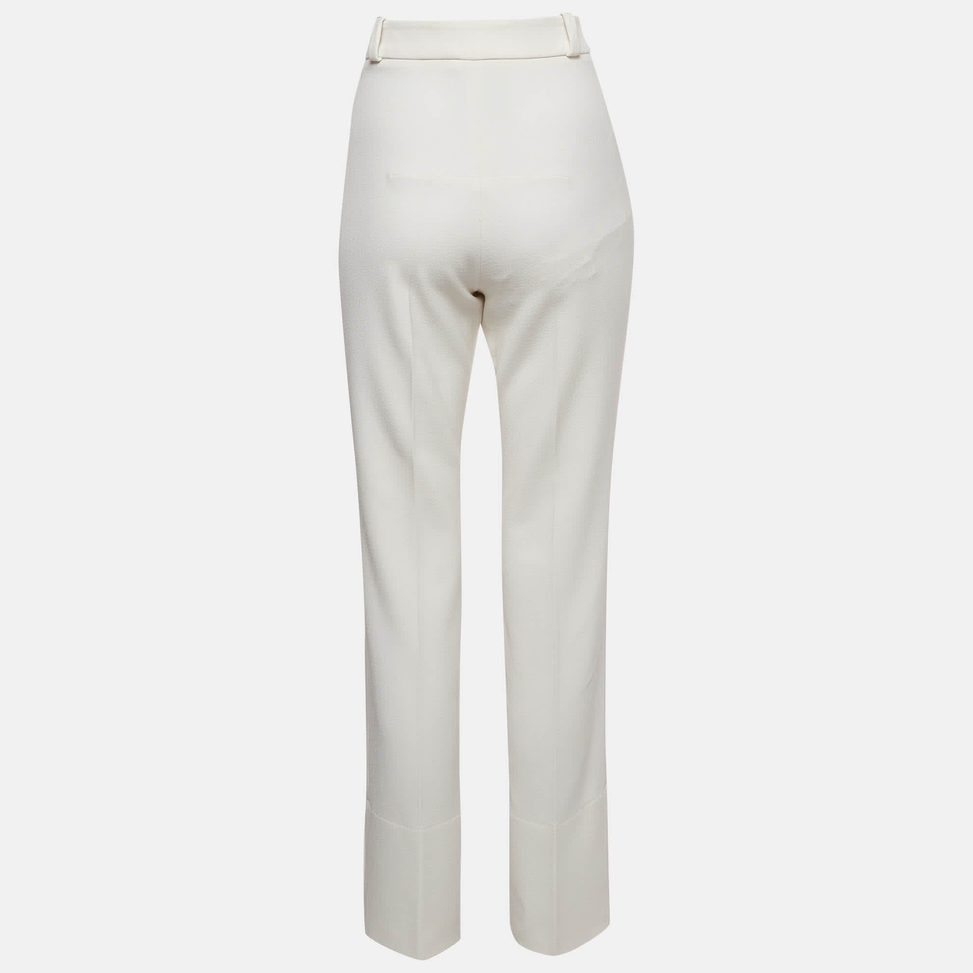 Off-White X Net A Porter Off - White Crepe Straight Leg Trousers