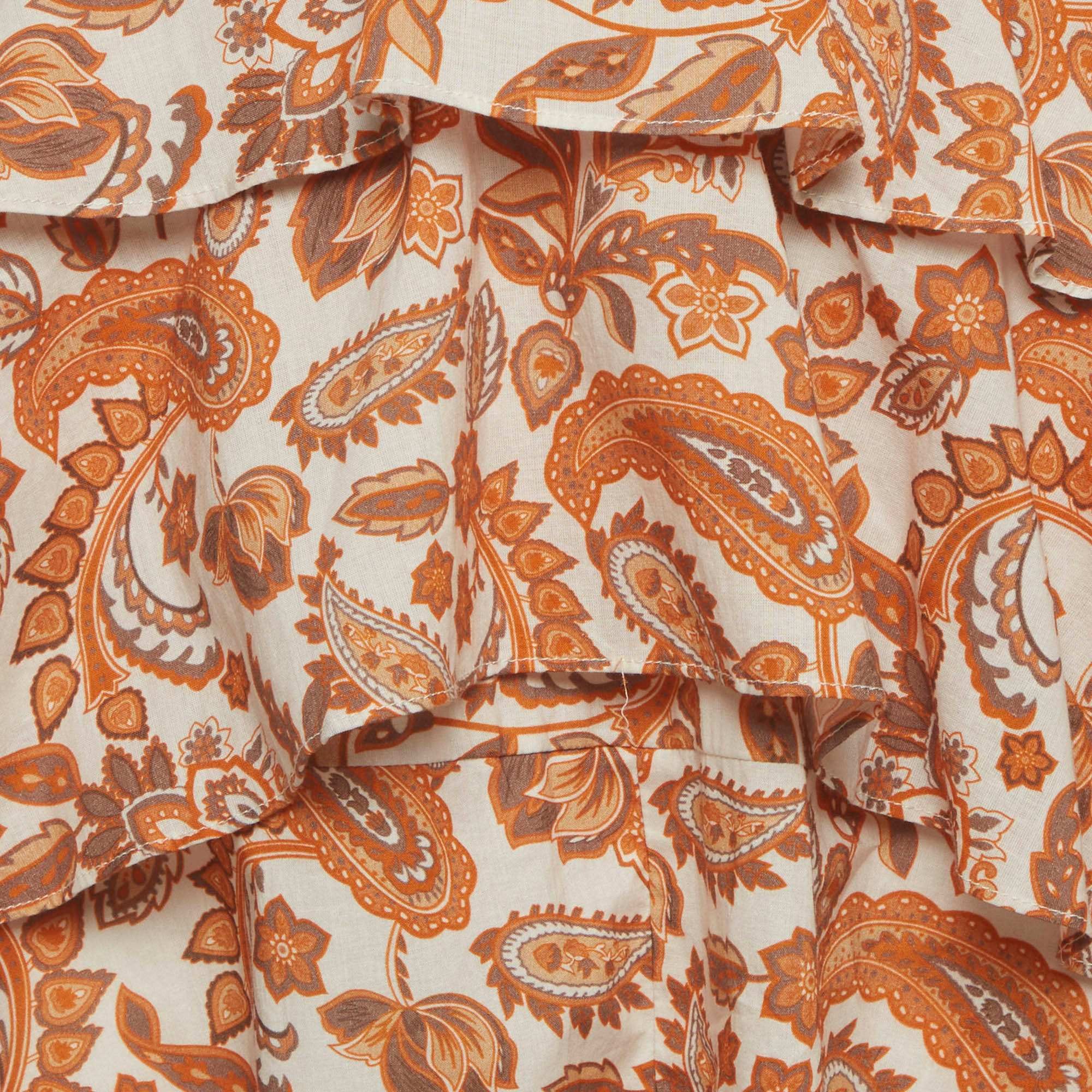 Off-White Maje Off - White/orange Paisley Print Cotton Asymmetrical Midi Skirt