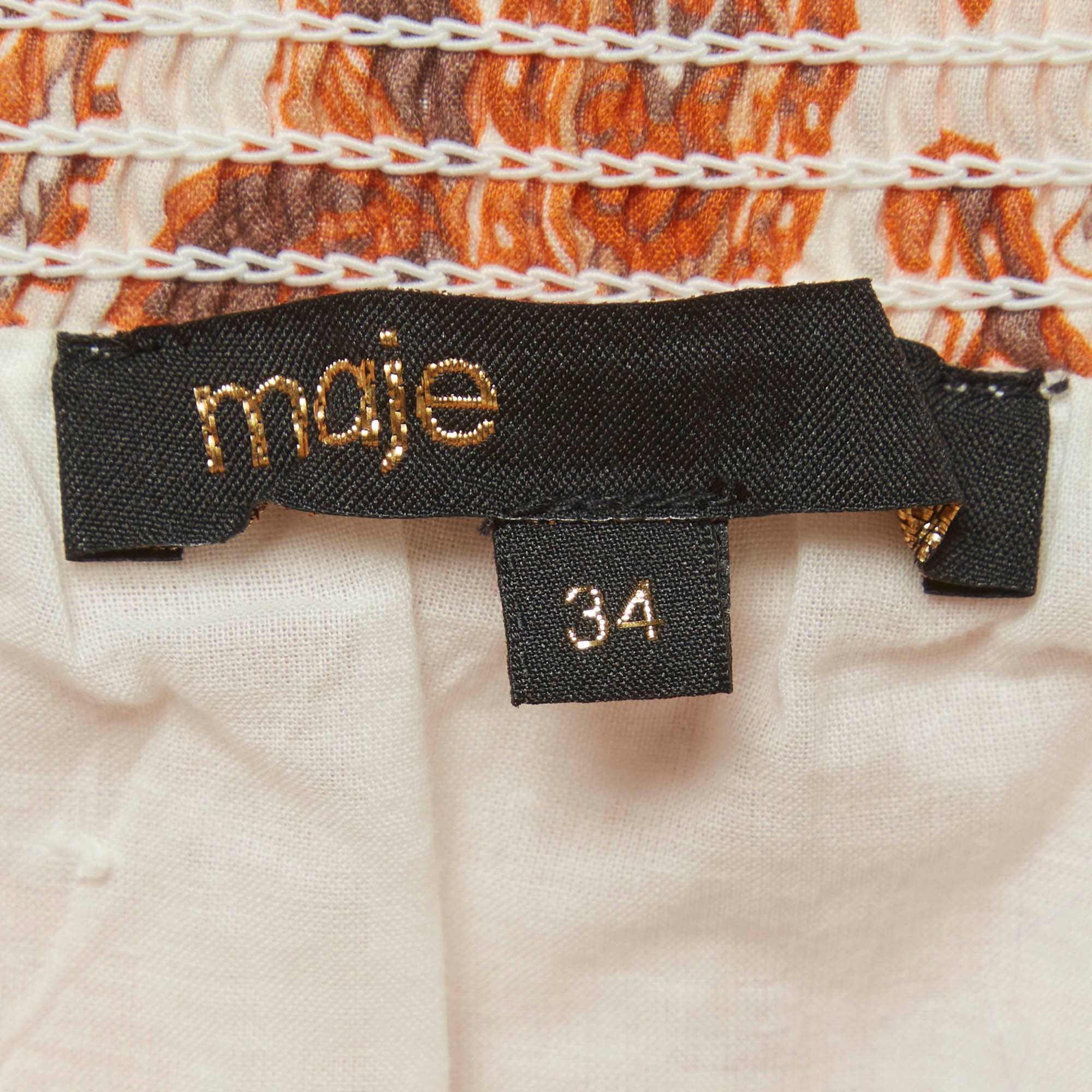 Off-White Maje Off - White/orange Paisley Print Cotton Asymmetrical Midi Skirt