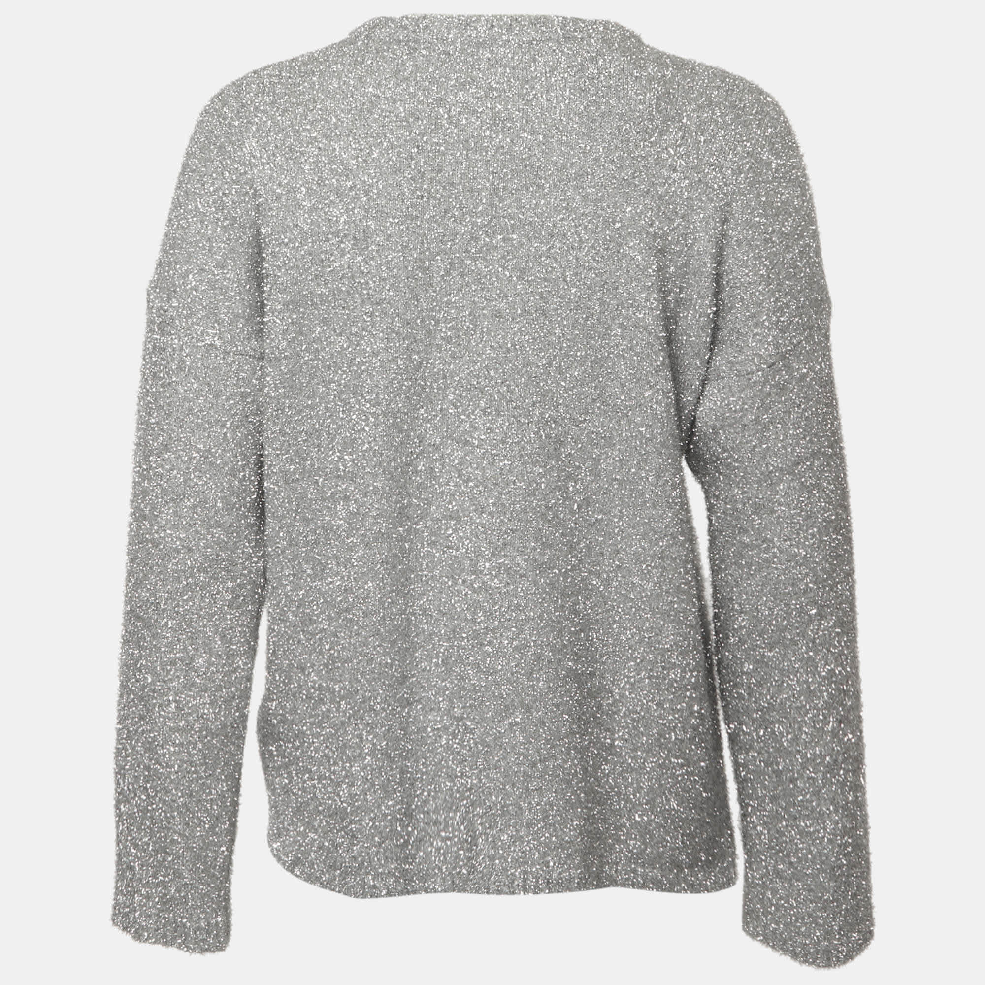 Off - White Silver Logo Intarsia Lurex Knit Sweater