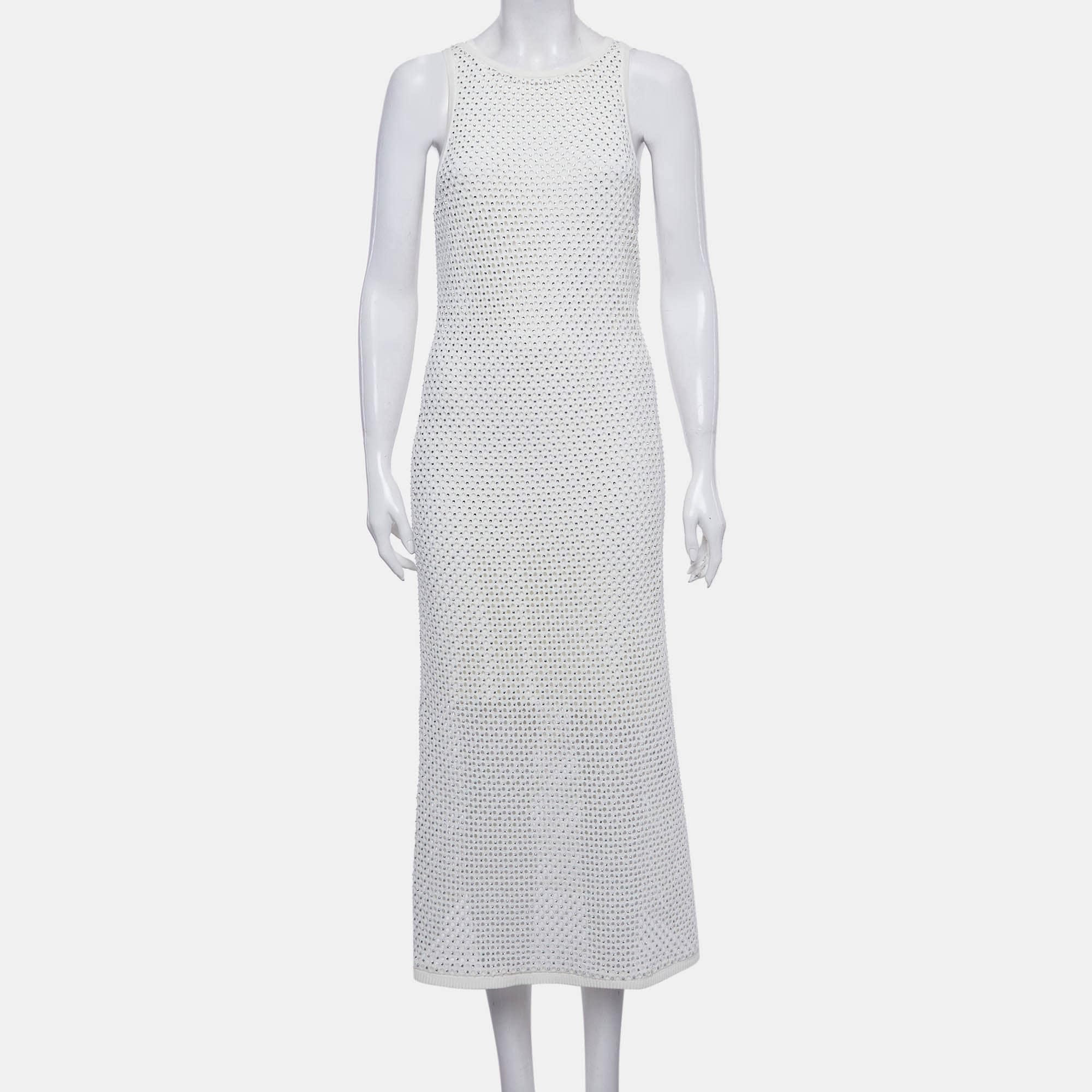 Off-White Sandro Off White Knit Embellished Maxi Dress