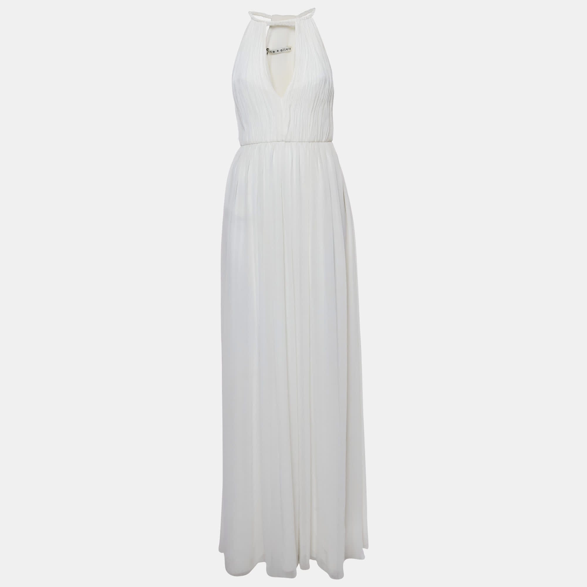 Off White Plisse Chiffon Naomi Maxi Dress