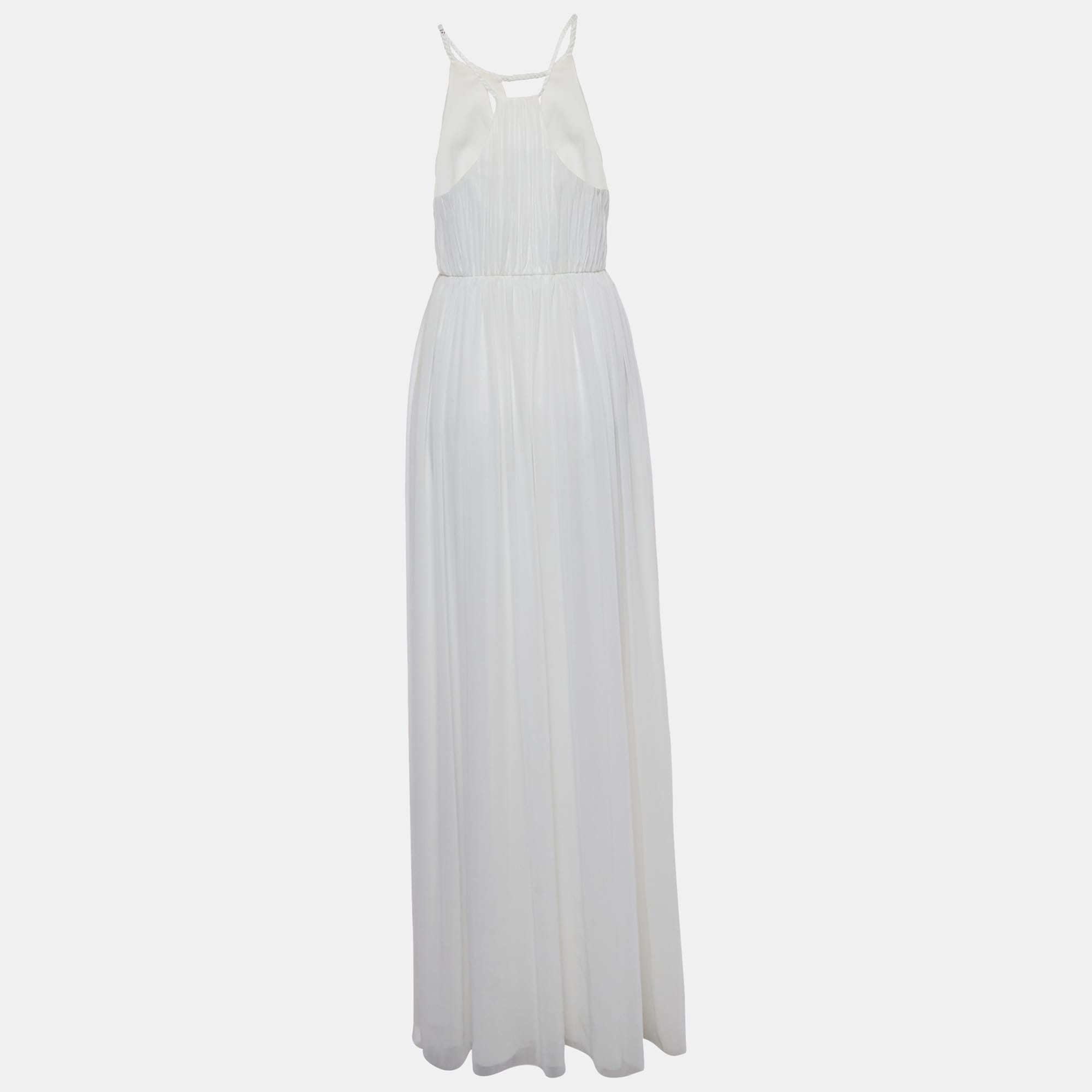 Off White Plisse Chiffon Naomi Maxi Dress