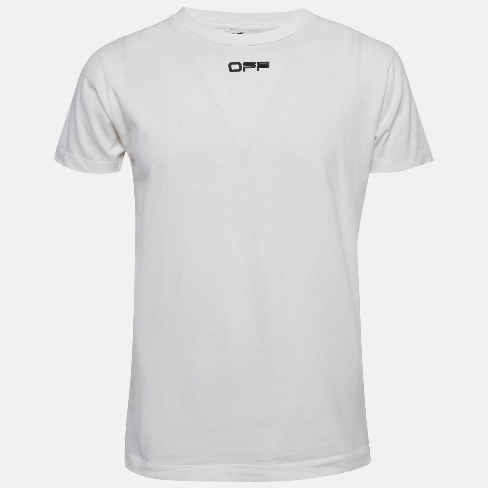 Off - White White Print Cotton Half Sleeve T - Shirt