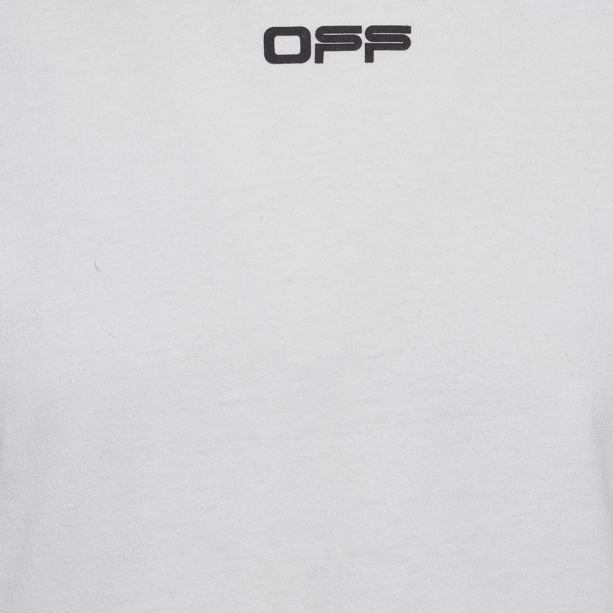 Off - White White Print Cotton Half Sleeve T - Shirt