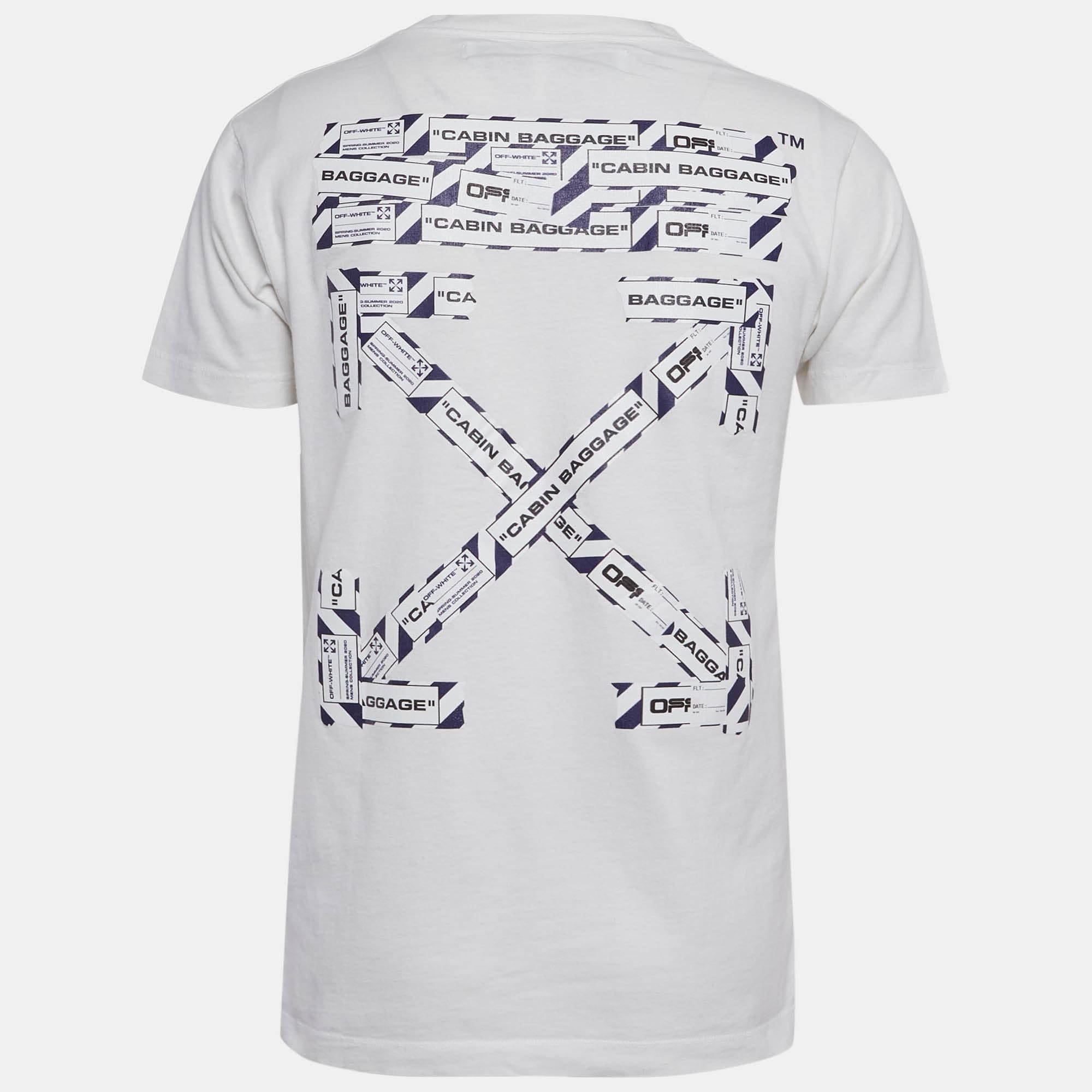 Off - White White Print Cotton Half Sleeve T - Shirt