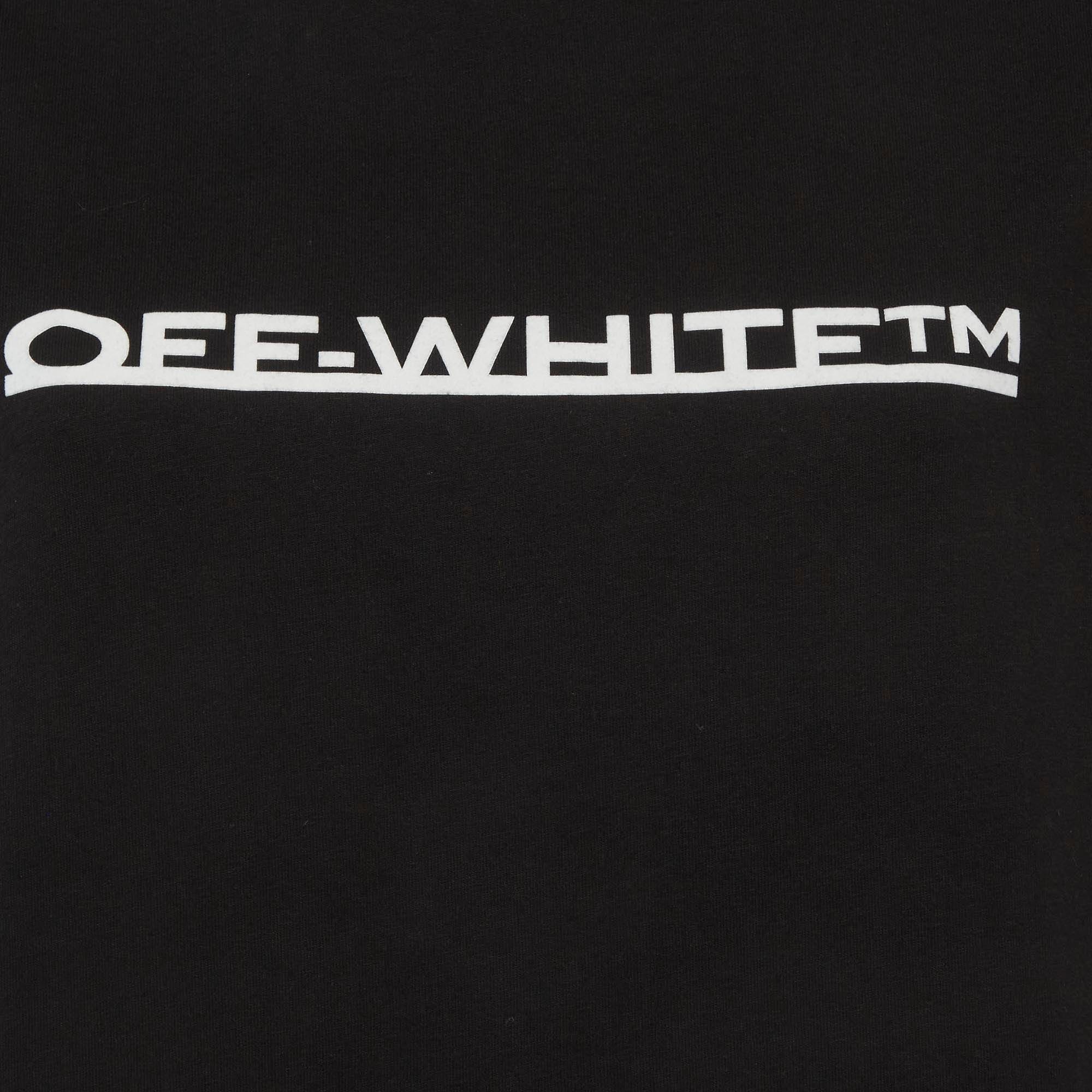 Off - White Black Underlined Logo Print Jersey Crew Neck T - Shirt