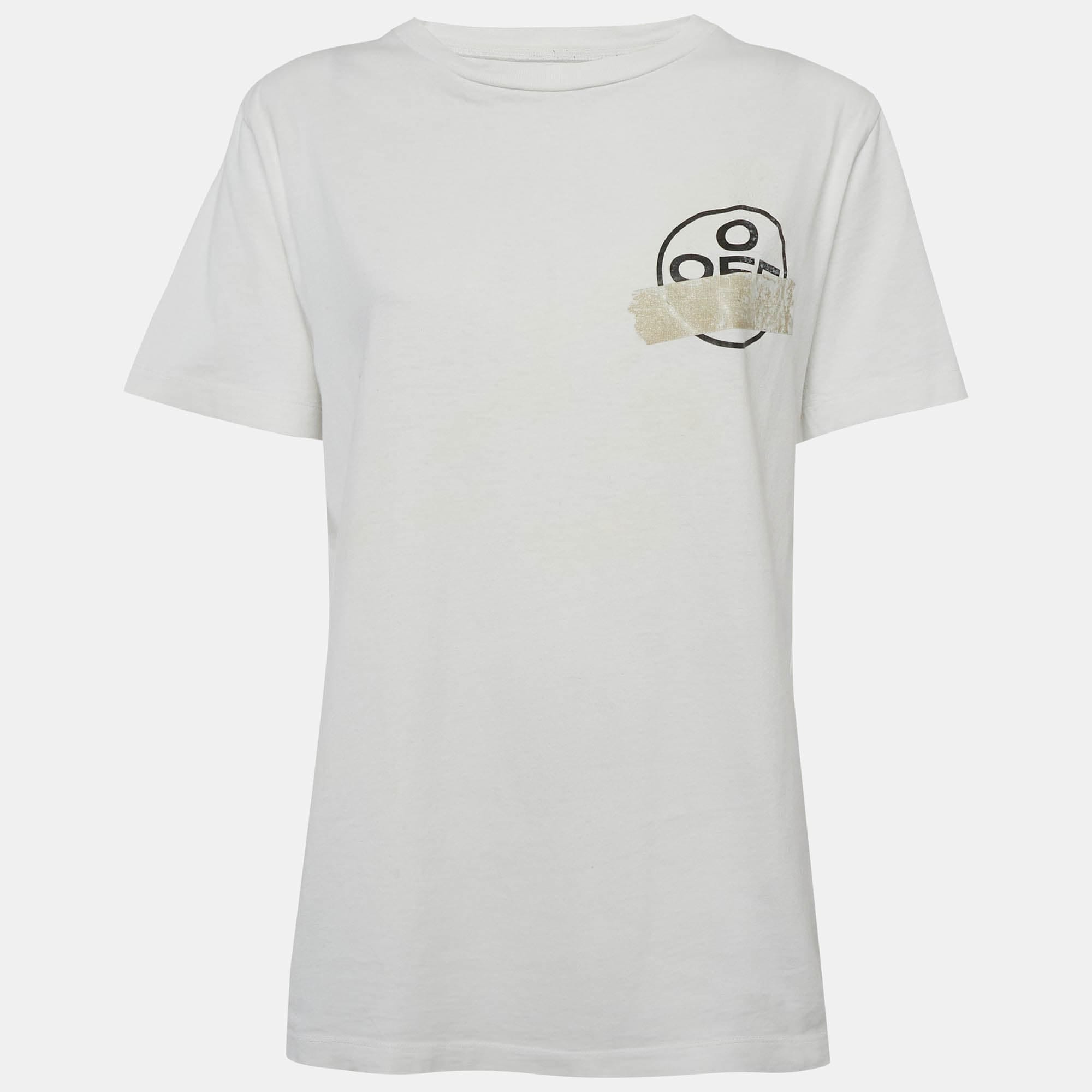 Off - White White Cotton Knit Graphic Crewneck T - Shirt