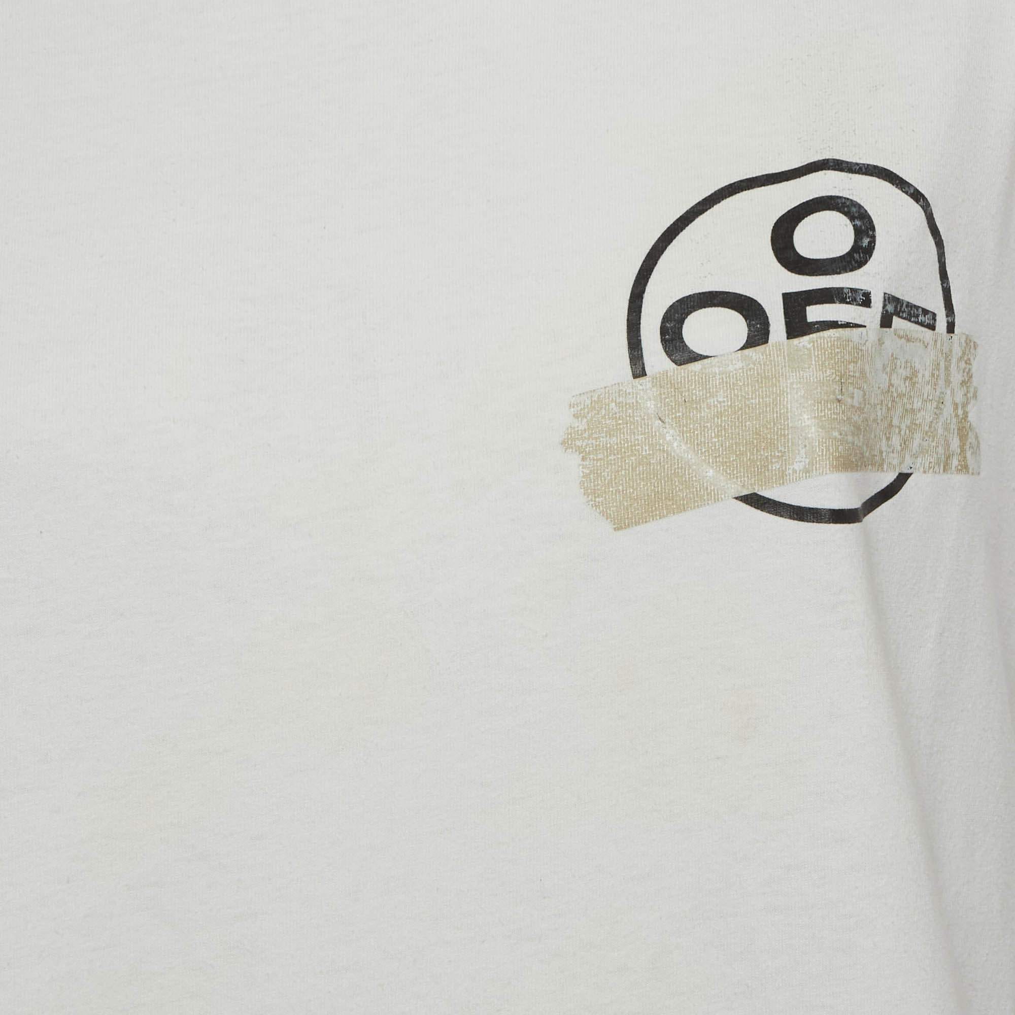 Off - White White Cotton Knit Graphic Crewneck T - Shirt