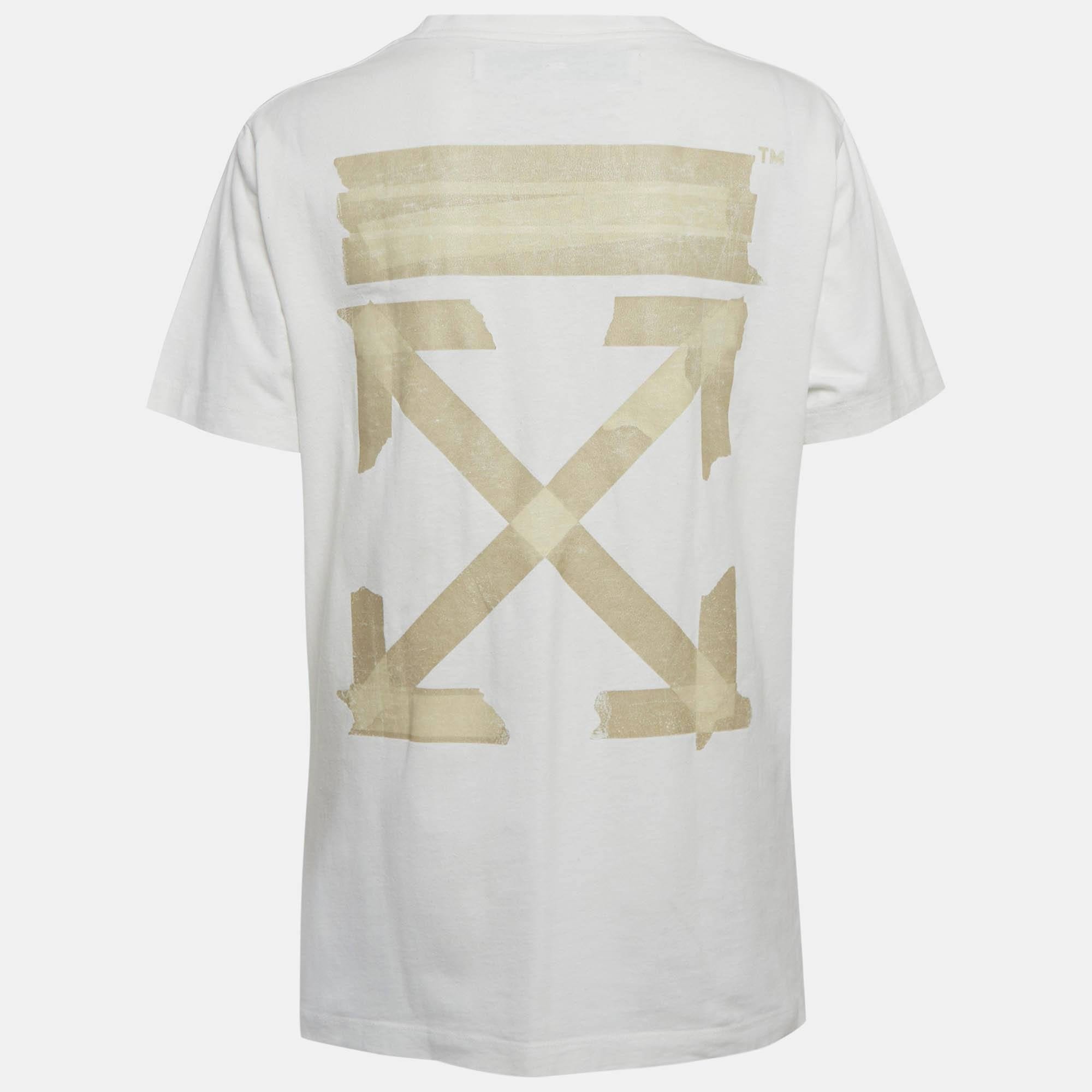 Off - White White Cotton Knit Graphic Crewneck T - Shirt