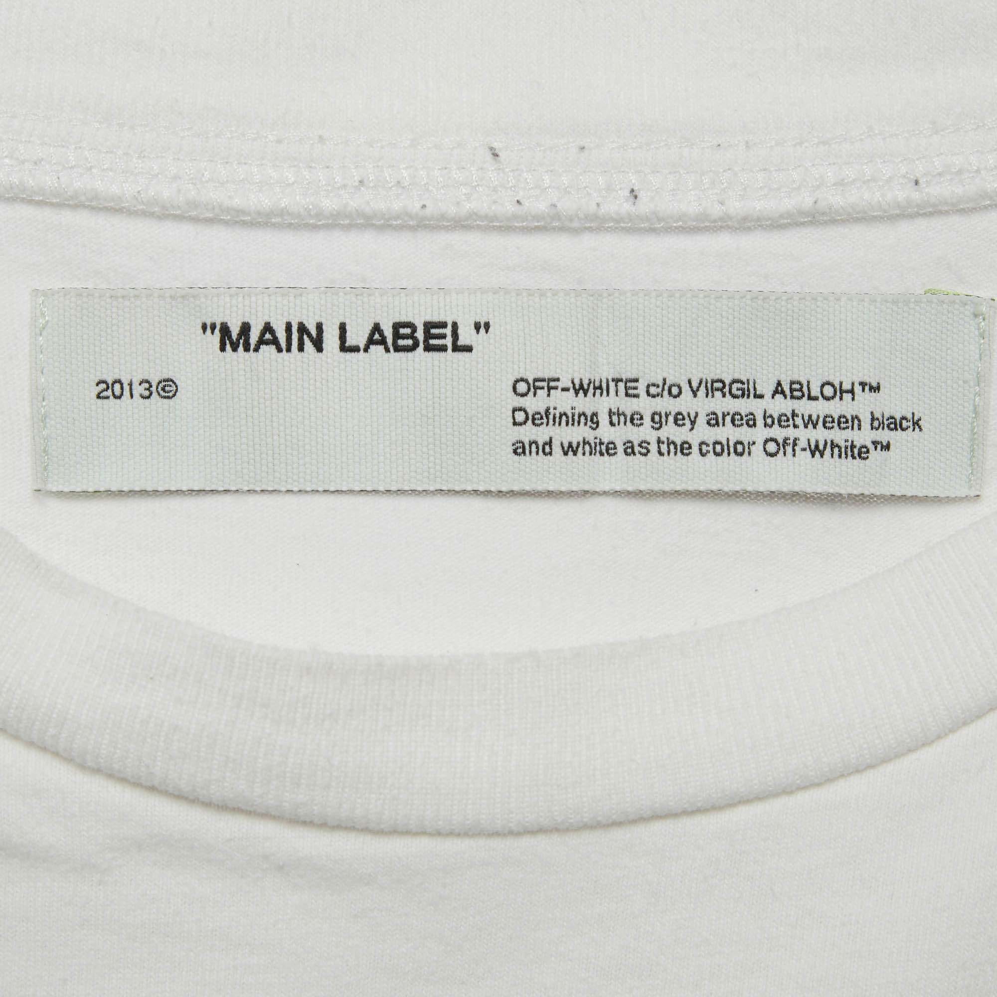 Off - White White Cotton Knit Graphic Crewneck T - Shirt