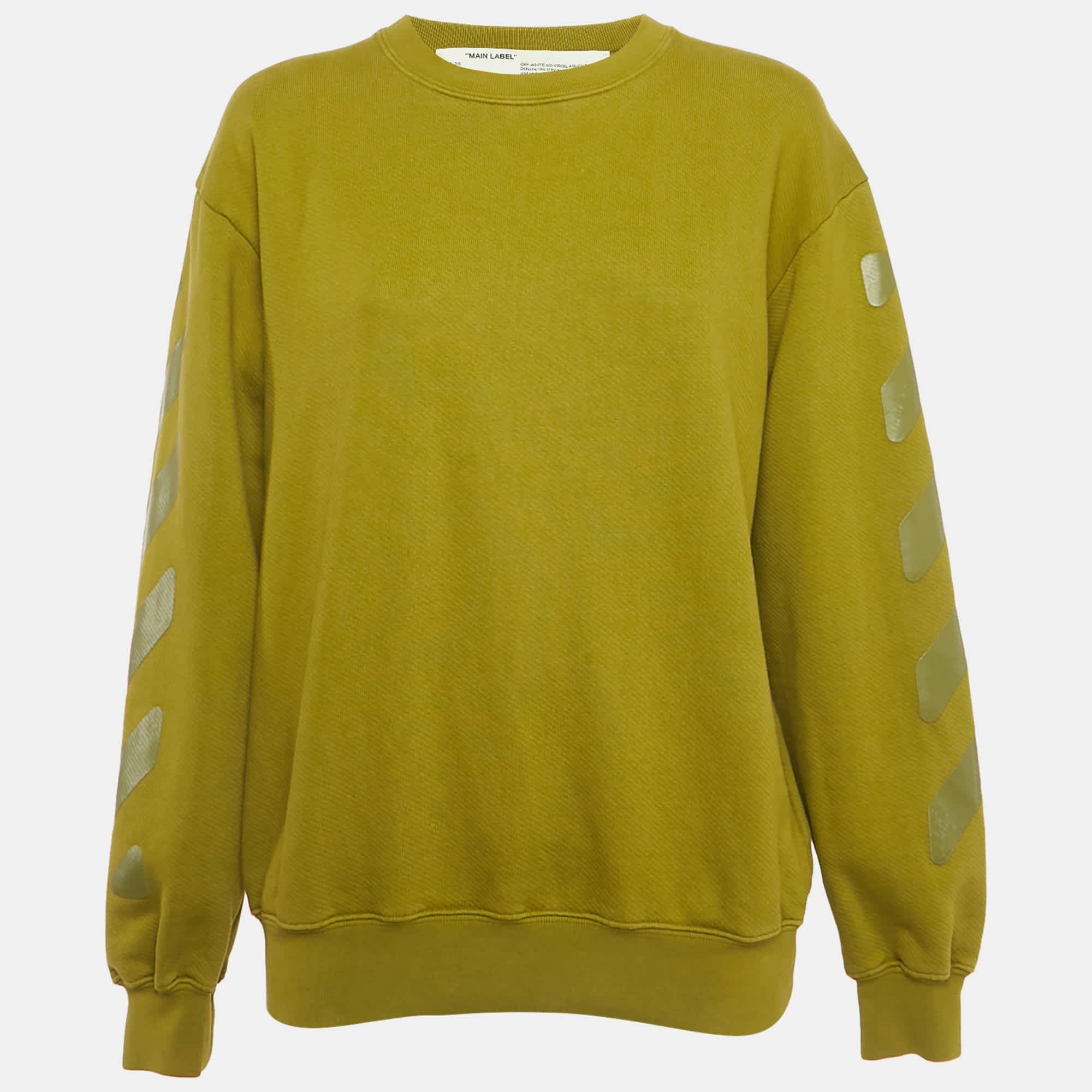 Off - White Green Cotton Crewneck Arrow Print Sweatshirt