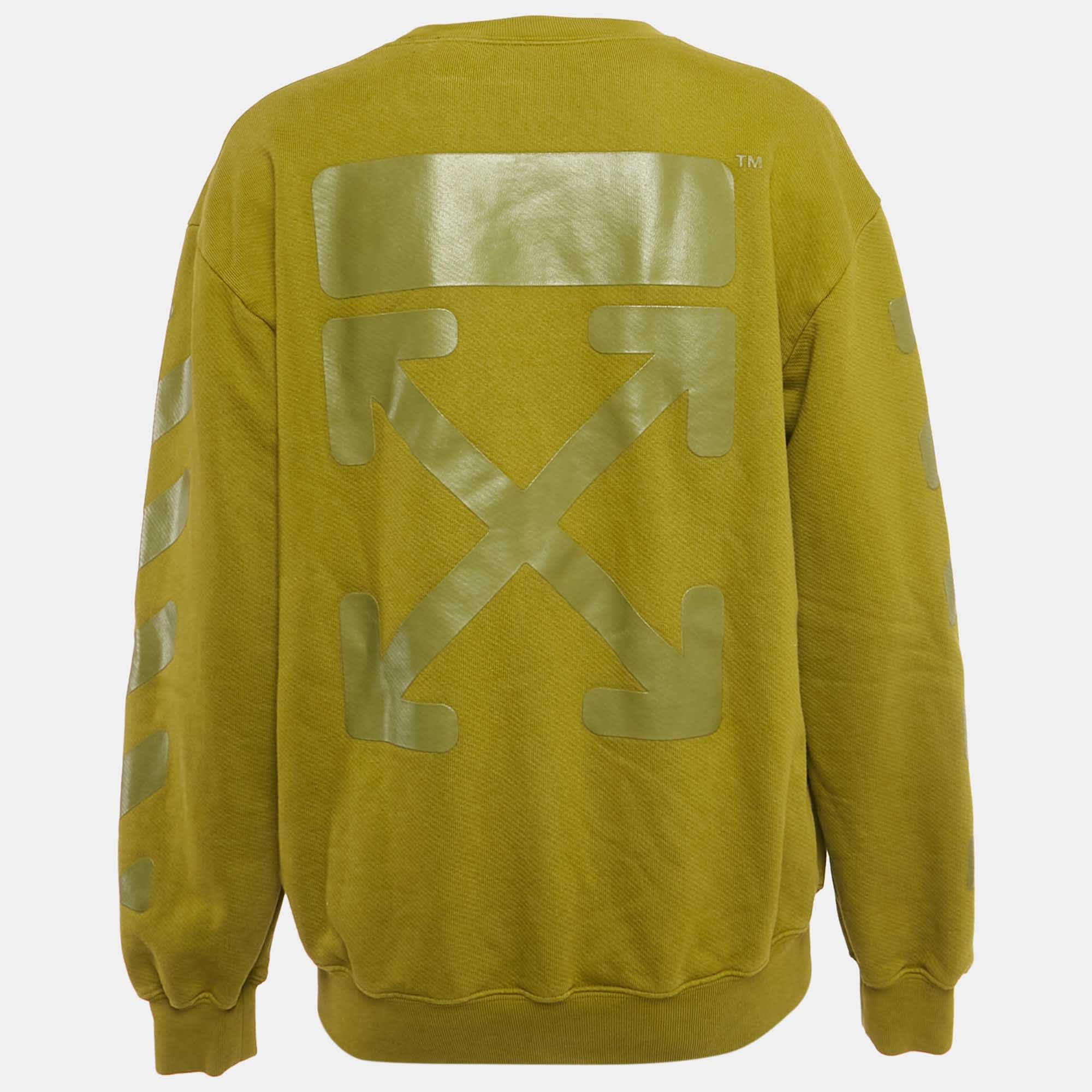 Off - White Green Cotton Crewneck Arrow Print Sweatshirt