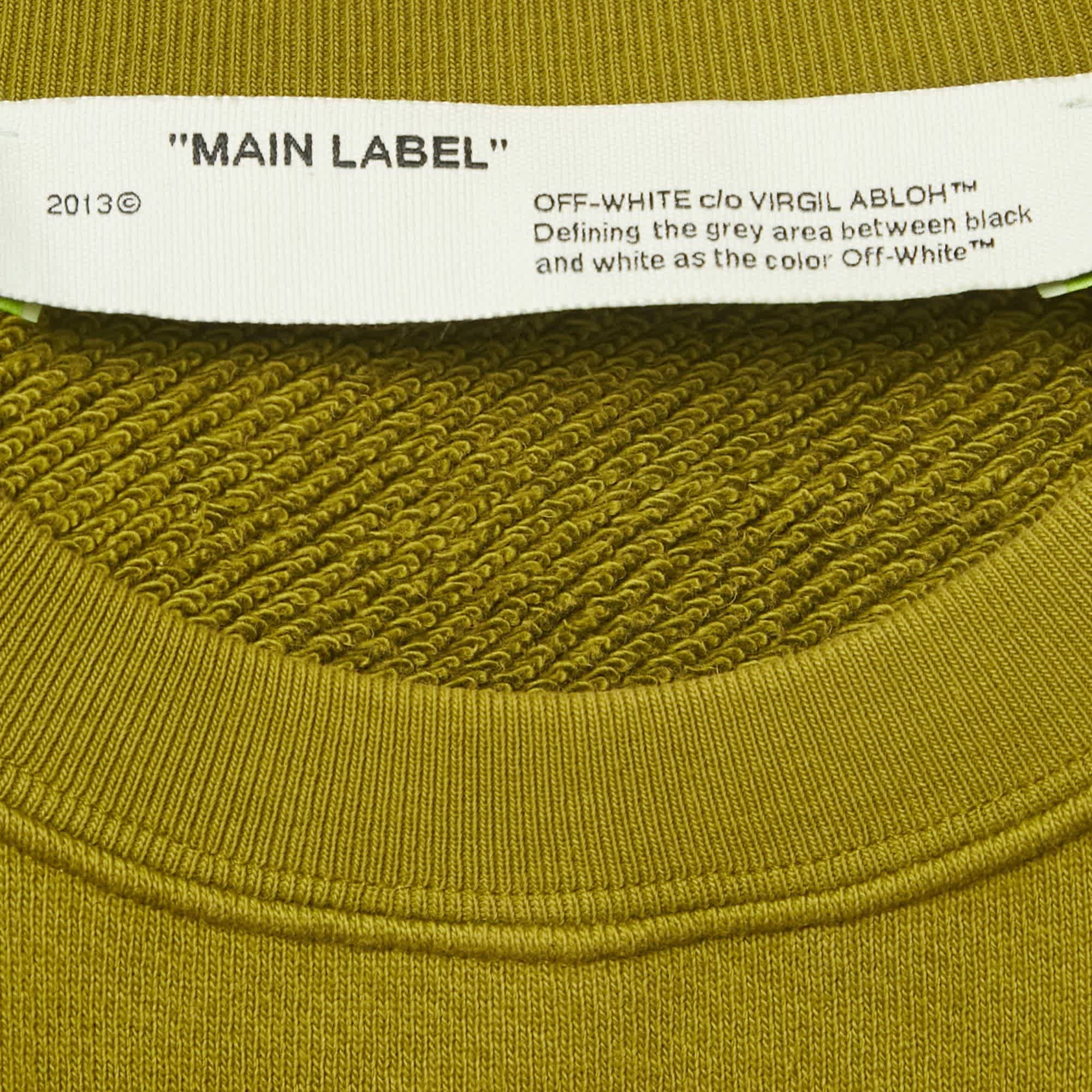 Off - White Green Cotton Crewneck Arrow Print Sweatshirt