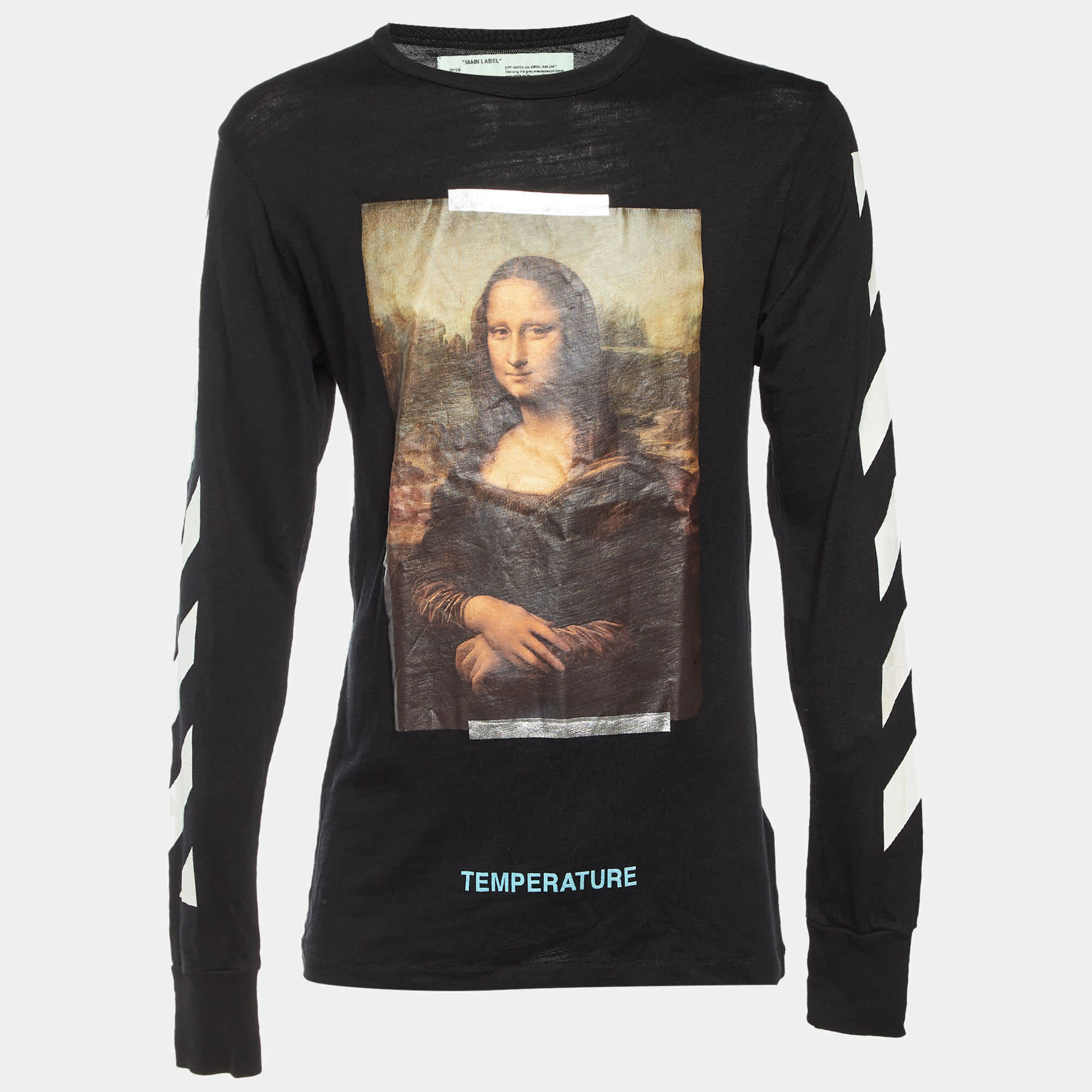 Off - White Black Mona Lisa Print Cotton Long Sleeve T - Shirt