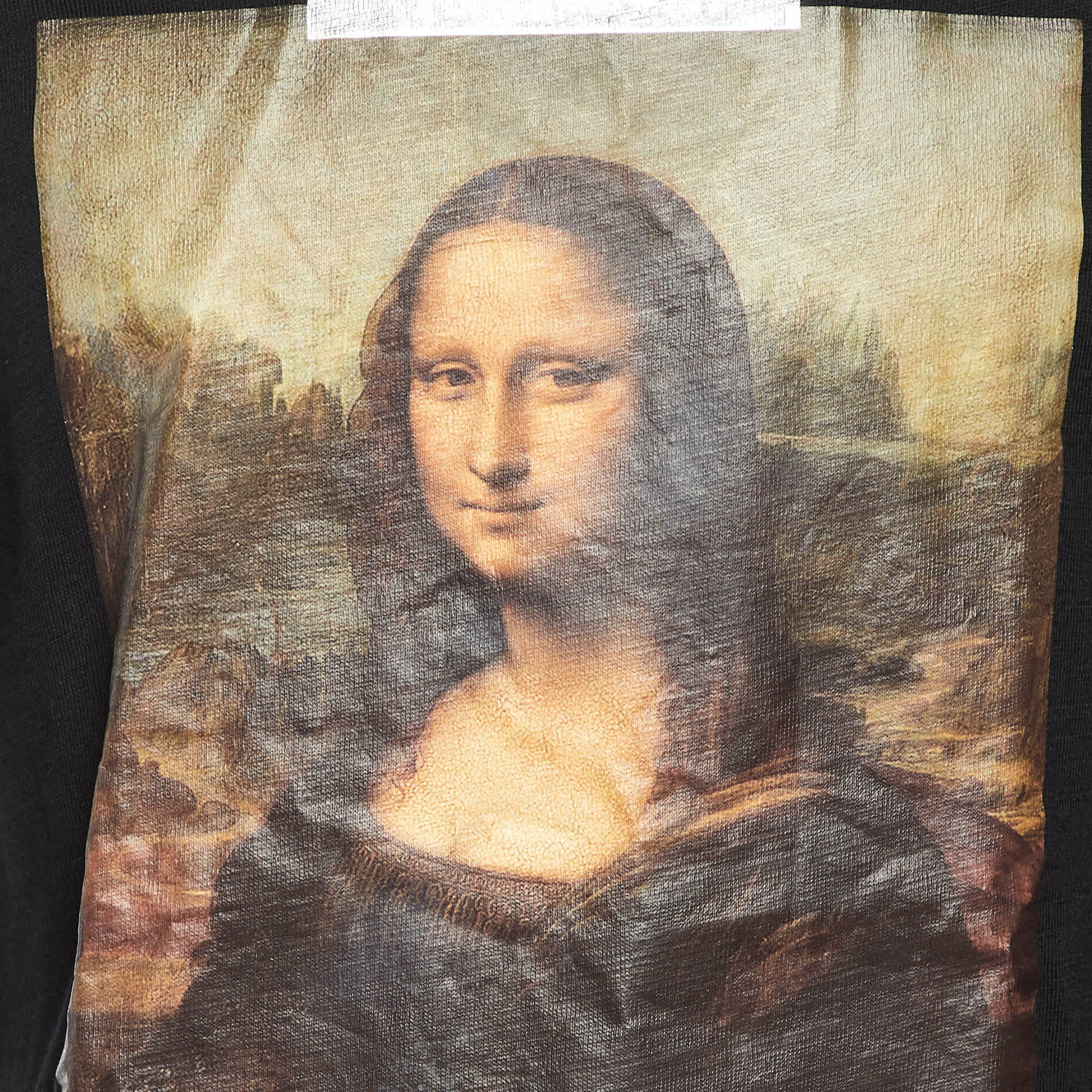 Off - White Black Mona Lisa Print Cotton Long Sleeve T - Shirt