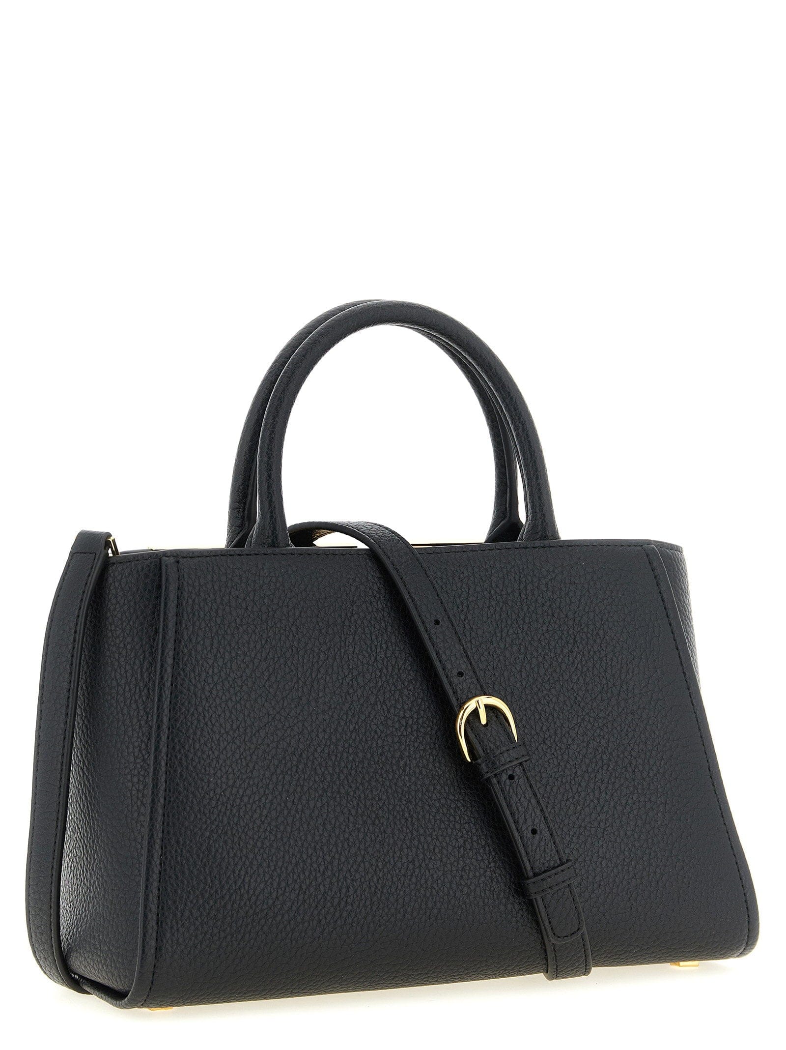 Elisabetta Franchi Gold Logo Trapezoid Tote Bag — Black