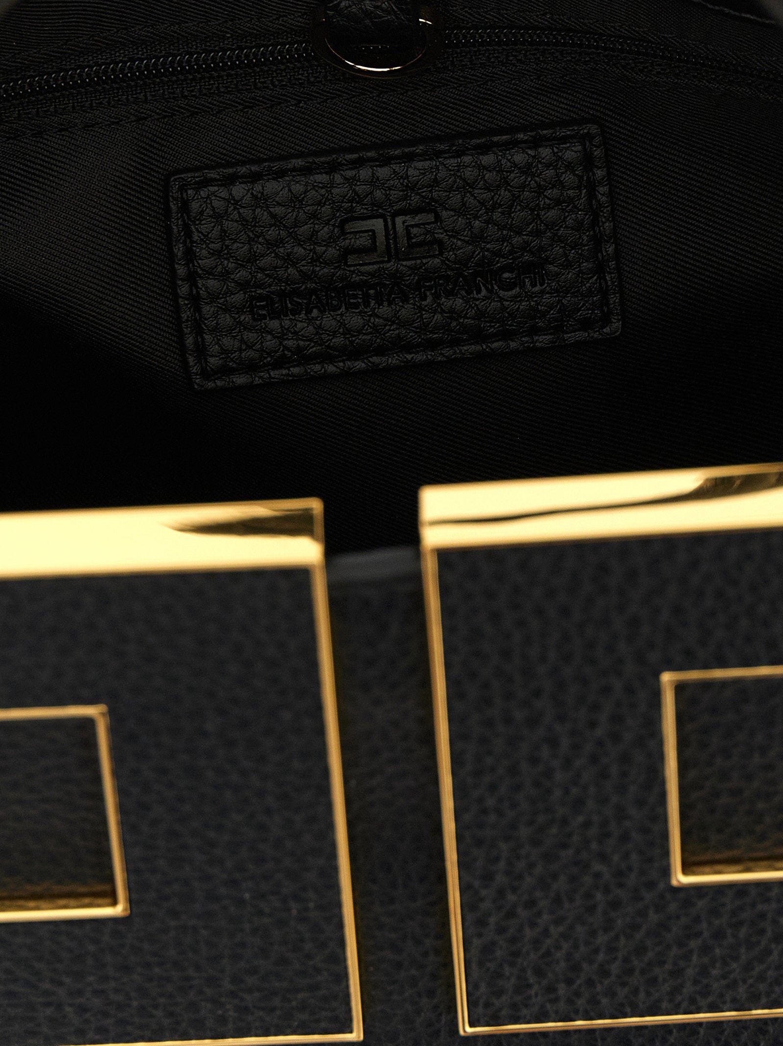 Elisabetta Franchi Gold Logo Trapezoid Tote Bag — Black