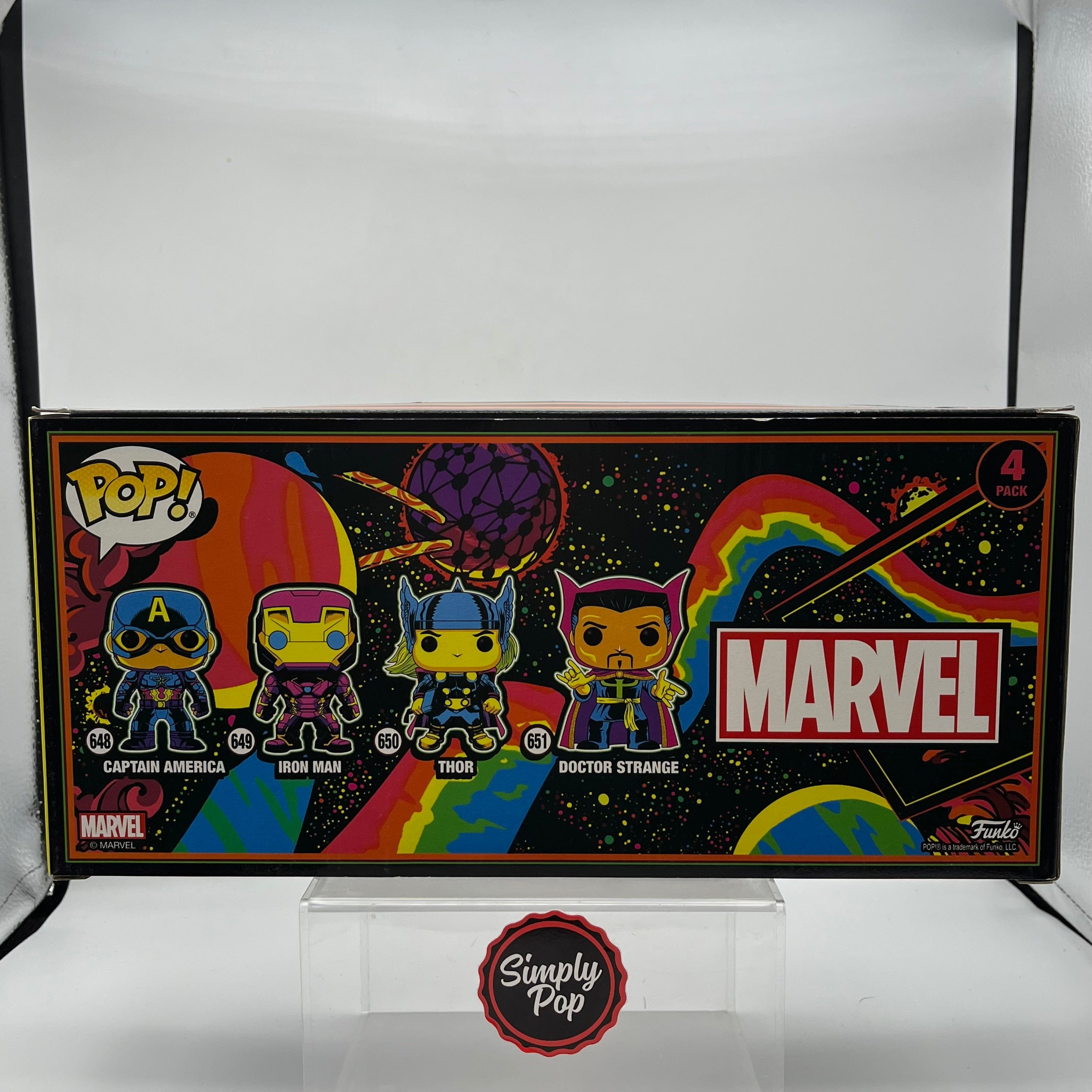 Funko Pop Captain America Iron Man Thor Doctor Strange 4 - pack Black Light Target Exclusive