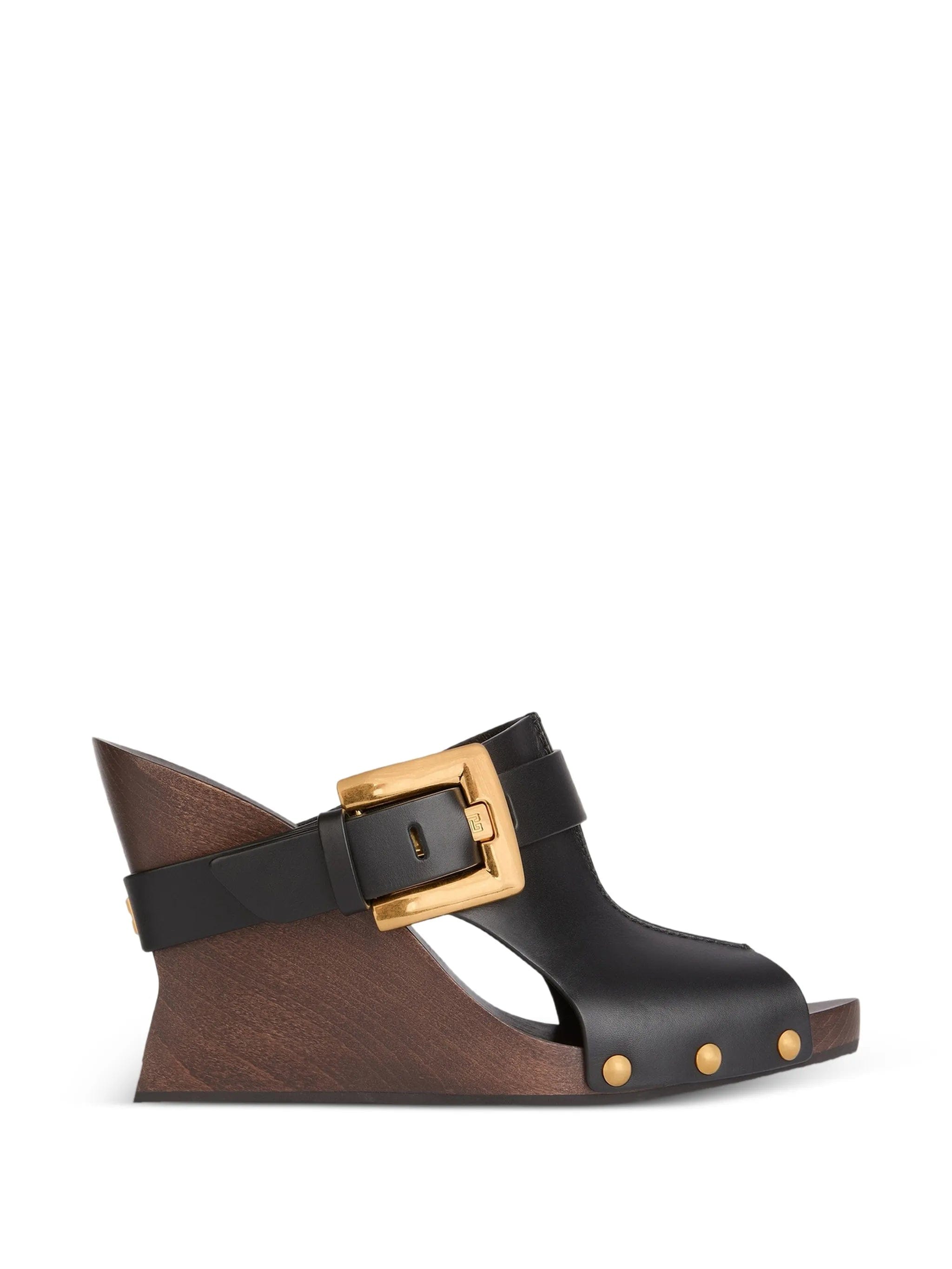 Balmain Anthem Wedge smooth leather mules