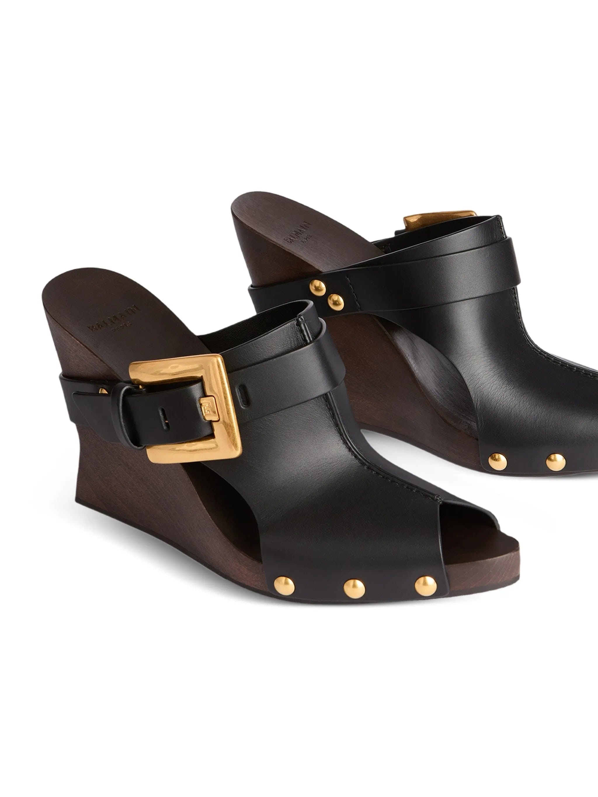 Balmain Anthem Wedge smooth leather mules