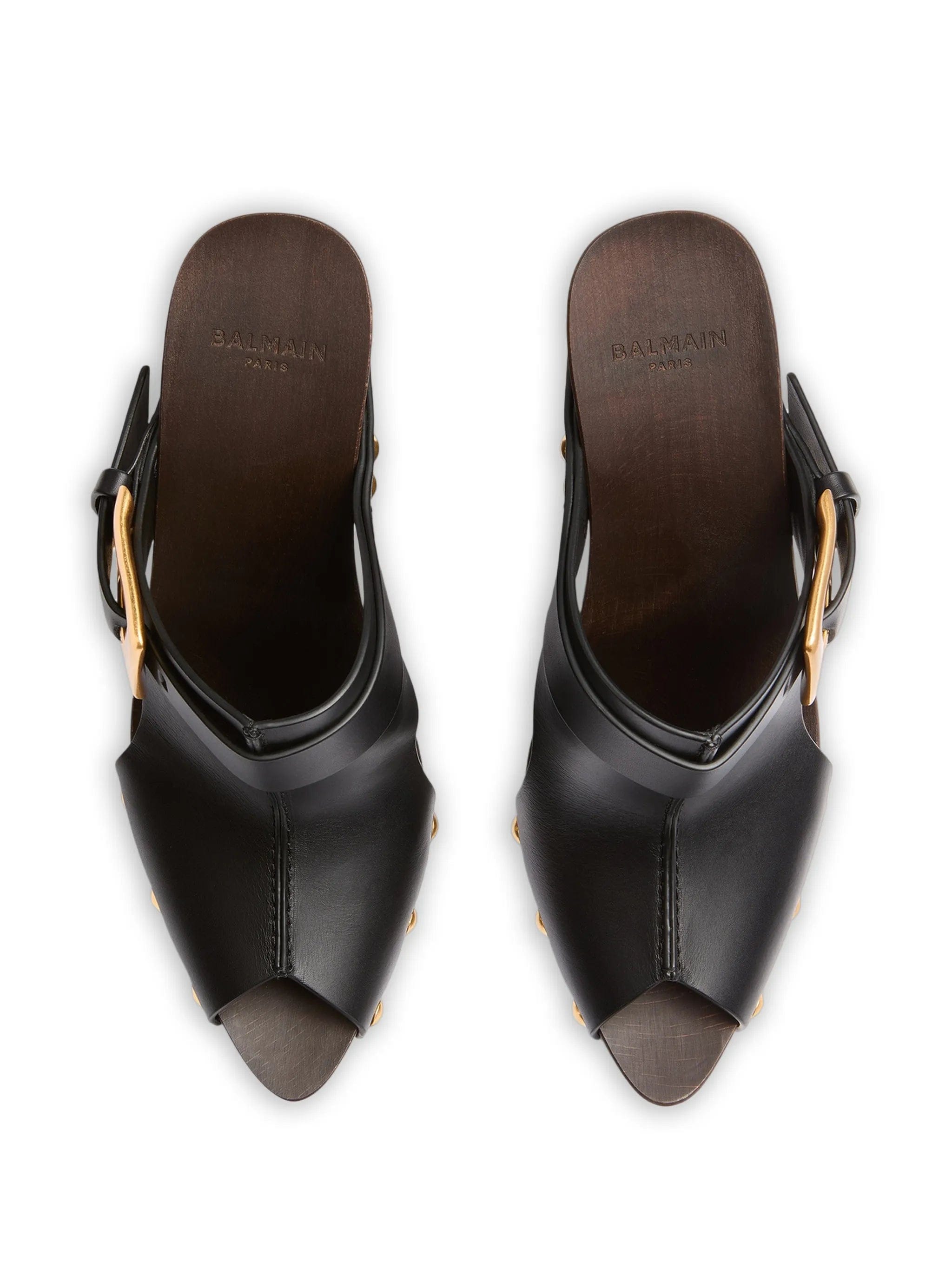 Balmain Anthem Wedge smooth leather mules