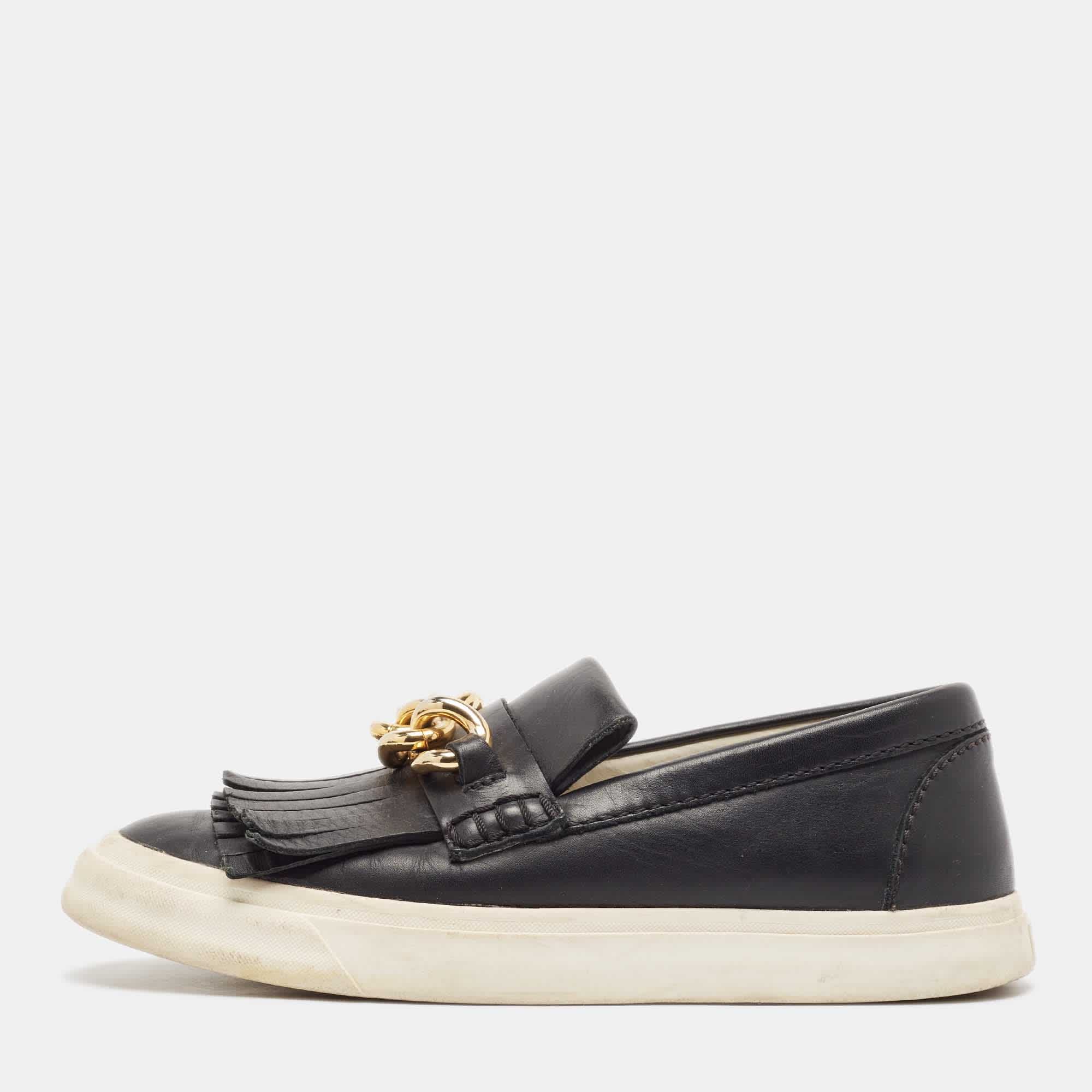 Giuseppe Zanotti Black Fringed Leather Slip On Sneakers