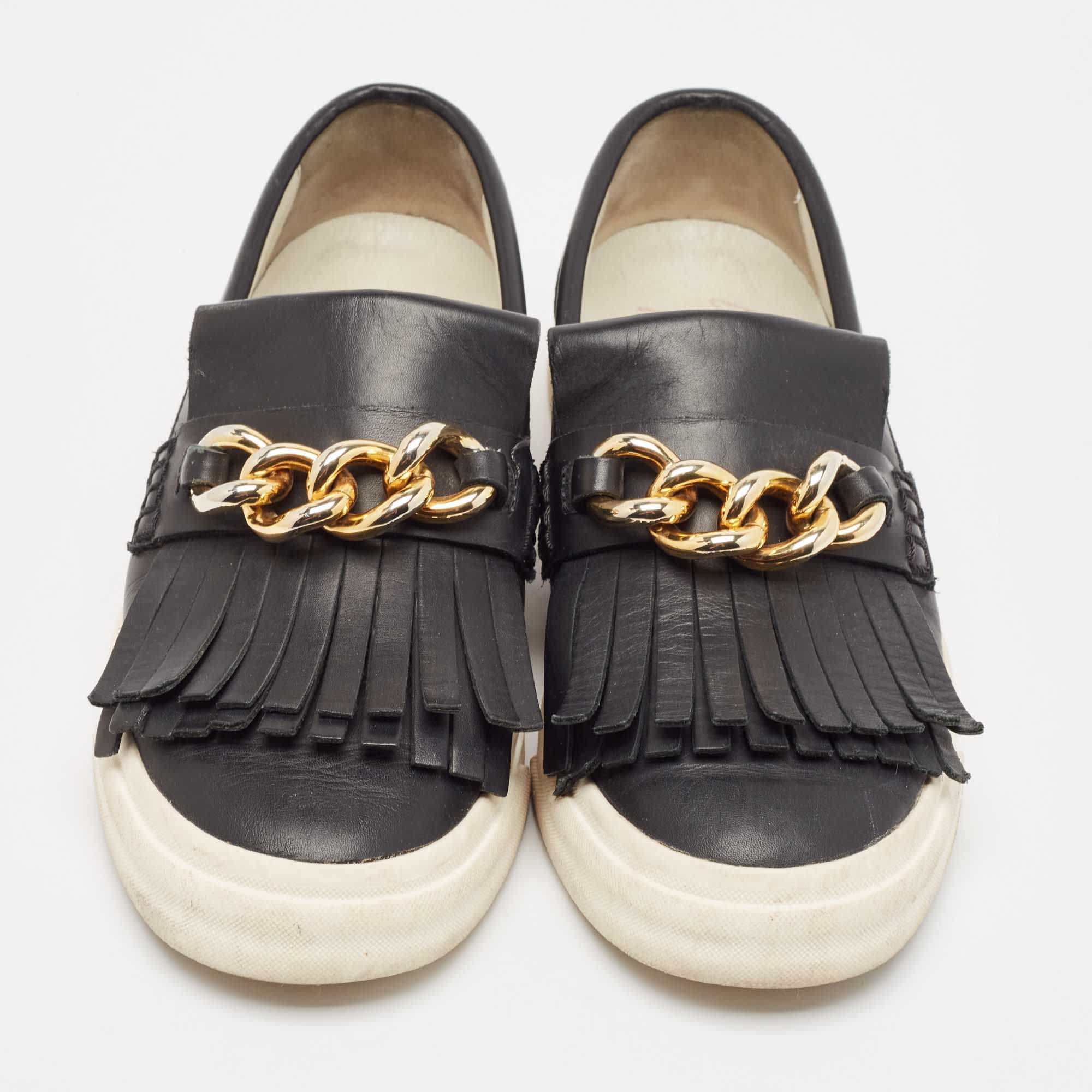 Giuseppe Zanotti Black Fringed Leather Slip On Sneakers