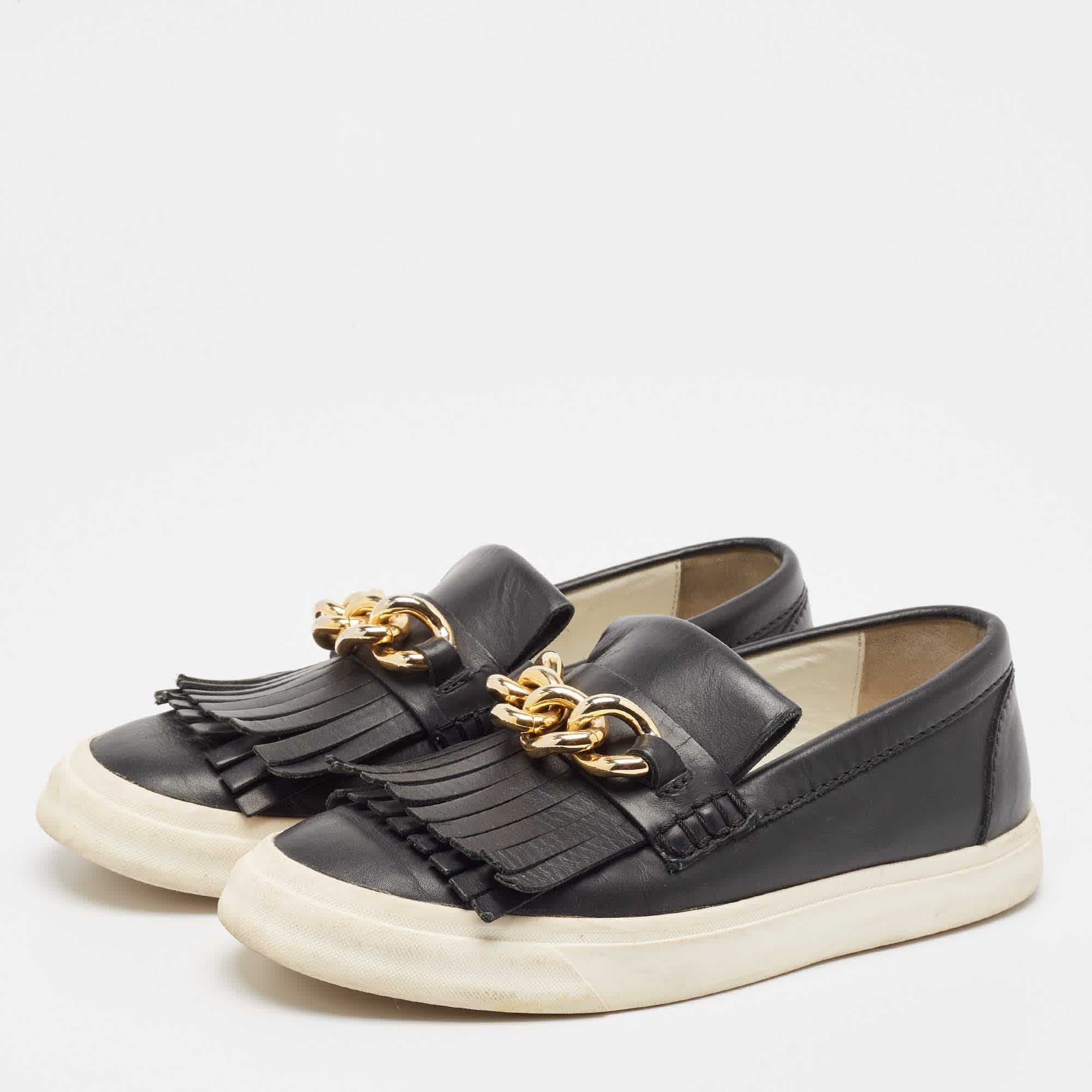 Giuseppe Zanotti Black Fringed Leather Slip On Sneakers