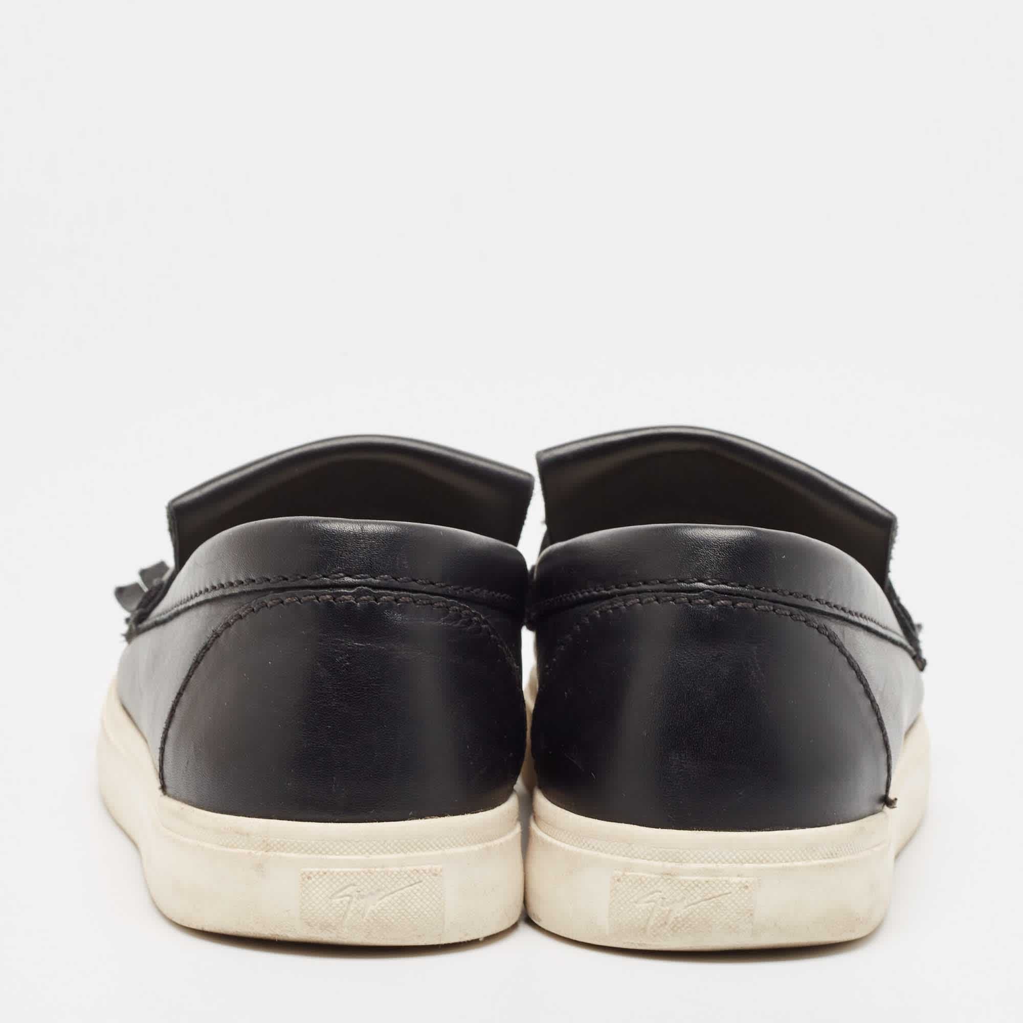 Giuseppe Zanotti Black Fringed Leather Slip On Sneakers