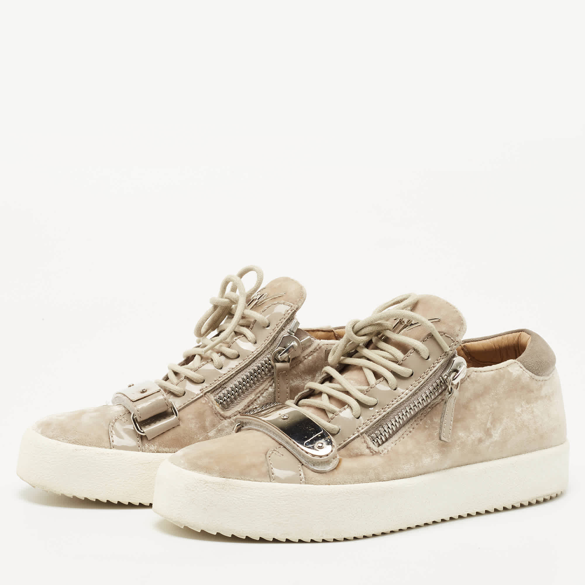 Giuseppe Zanotti Beige Velvet Sneakers