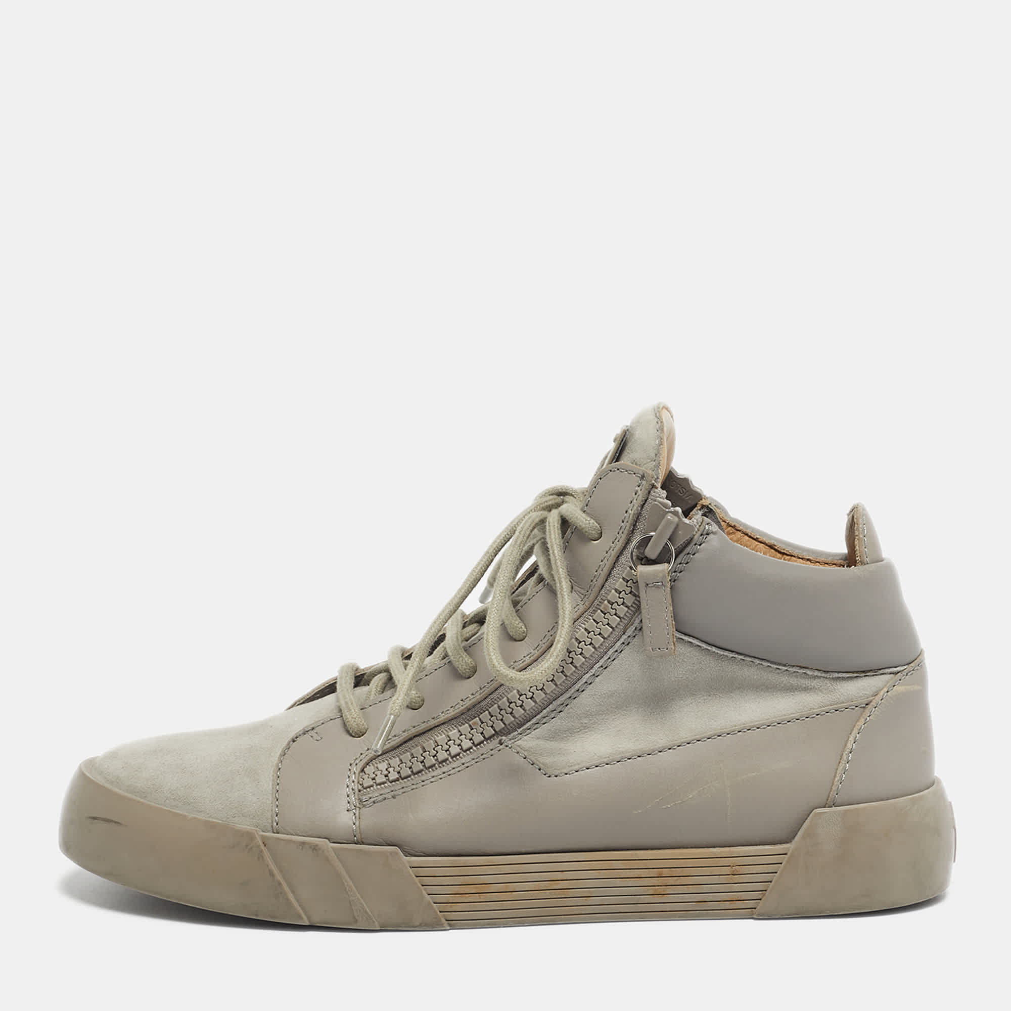 Giuseppe Zanotti Grey Leather And Suede Double Sketch High Top Sneakers