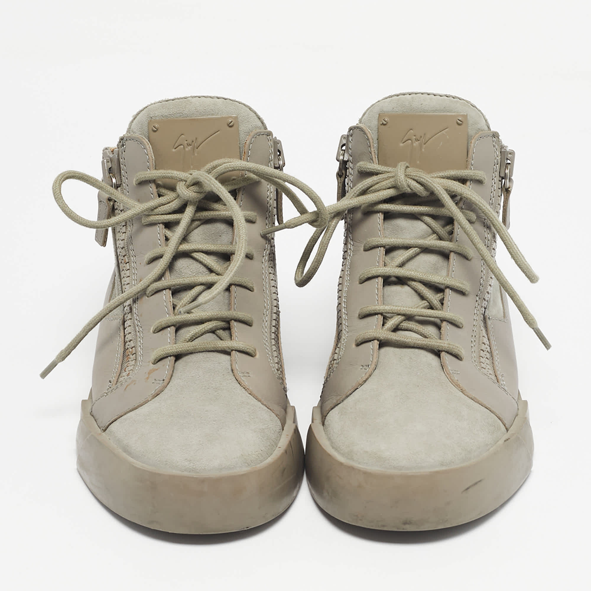 Giuseppe Zanotti Grey Leather And Suede Double Sketch High Top Sneakers