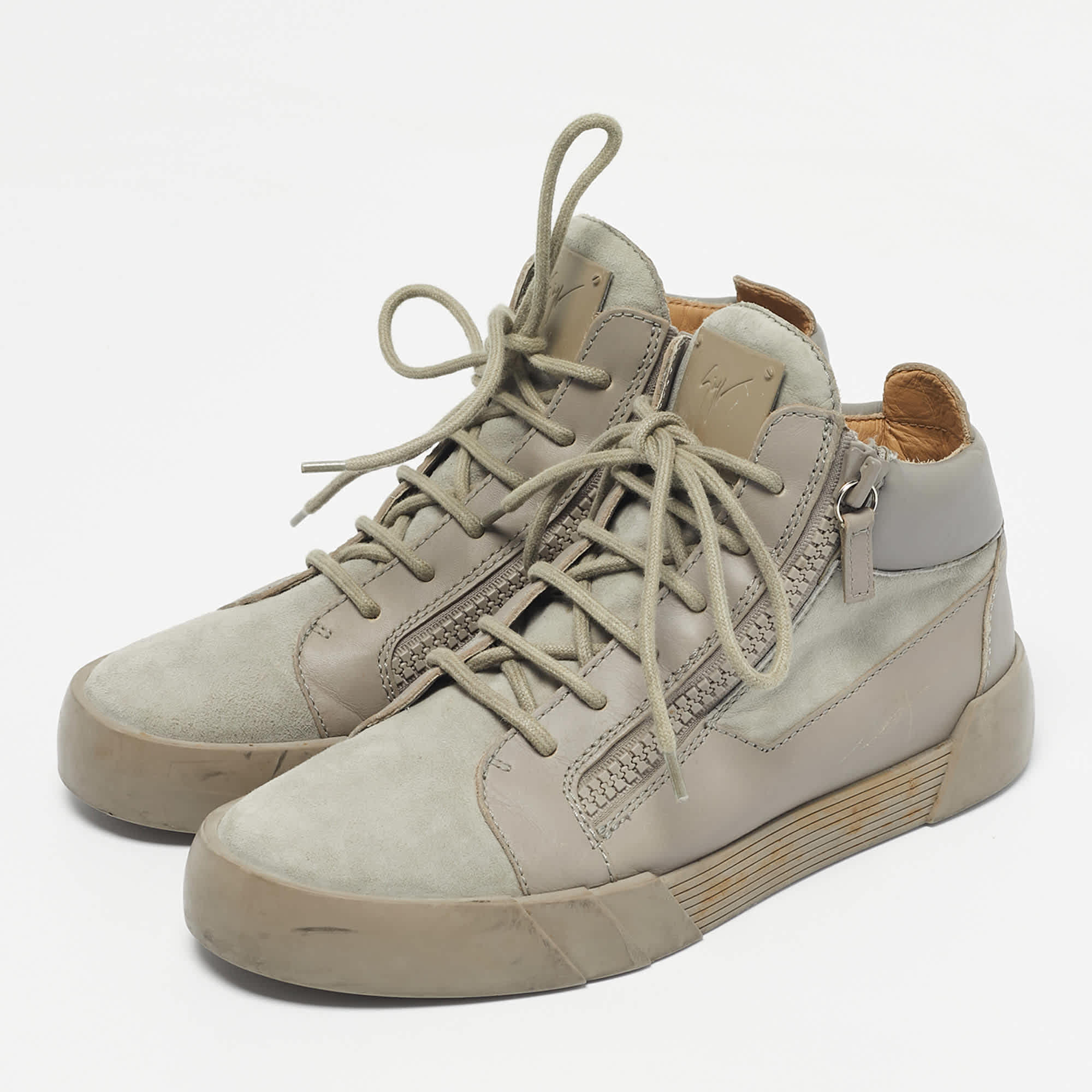 Giuseppe Zanotti Grey Leather And Suede Double Sketch High Top Sneakers