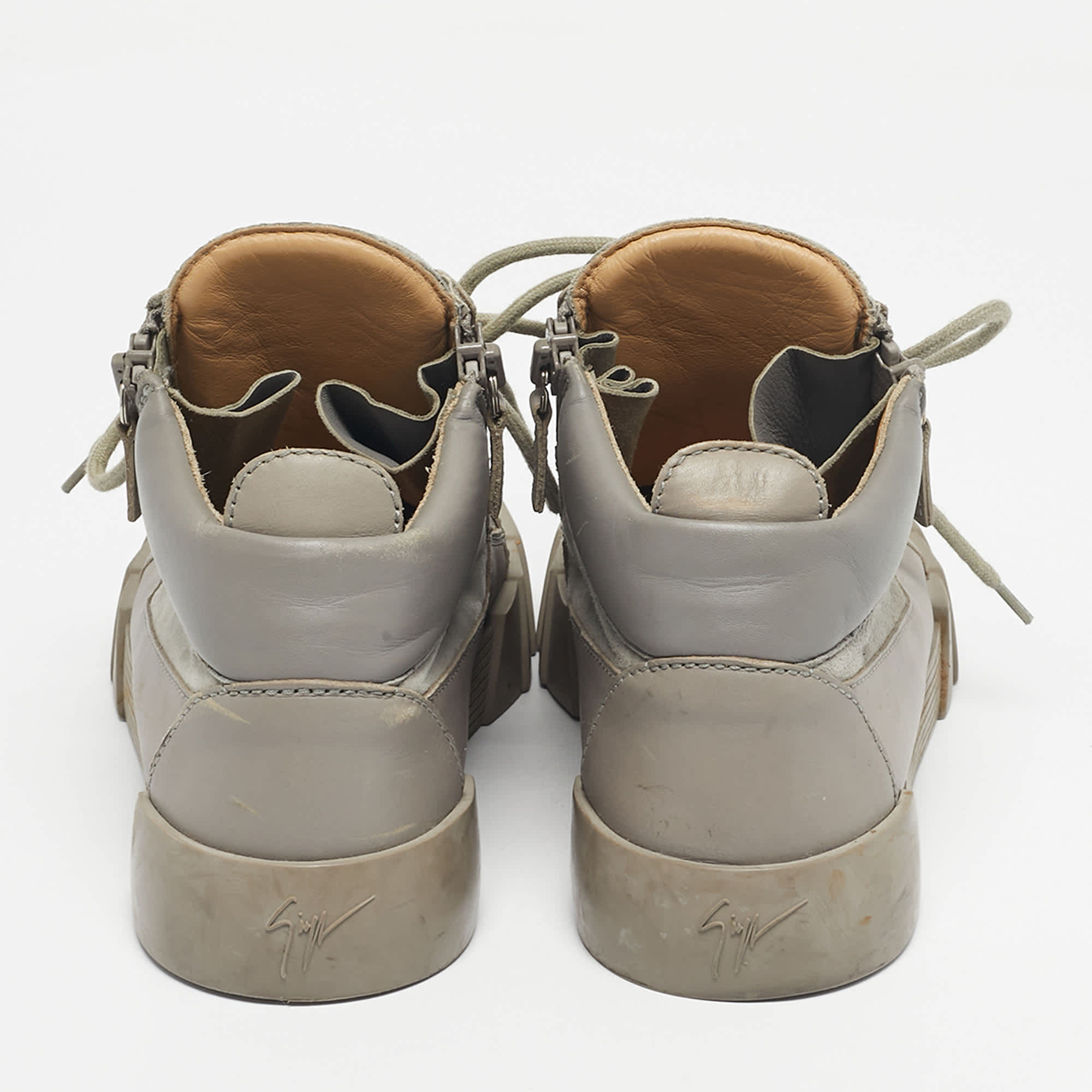 Giuseppe Zanotti Grey Leather And Suede Double Sketch High Top Sneakers