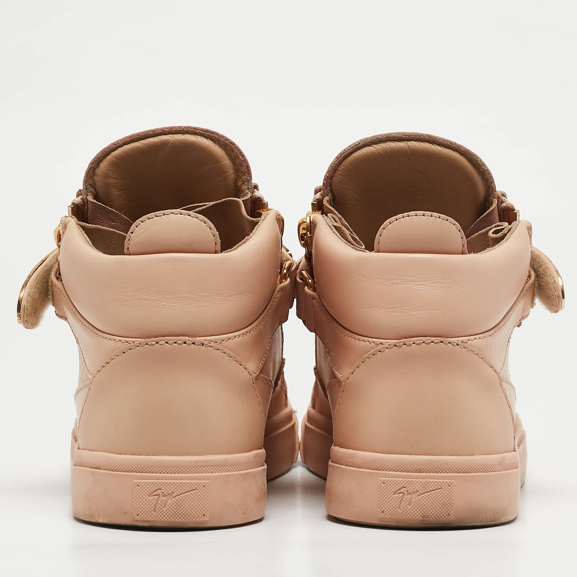 Giuseppe Zanotti Beige Leather Crystal Embellished Coby High Top Sneakers