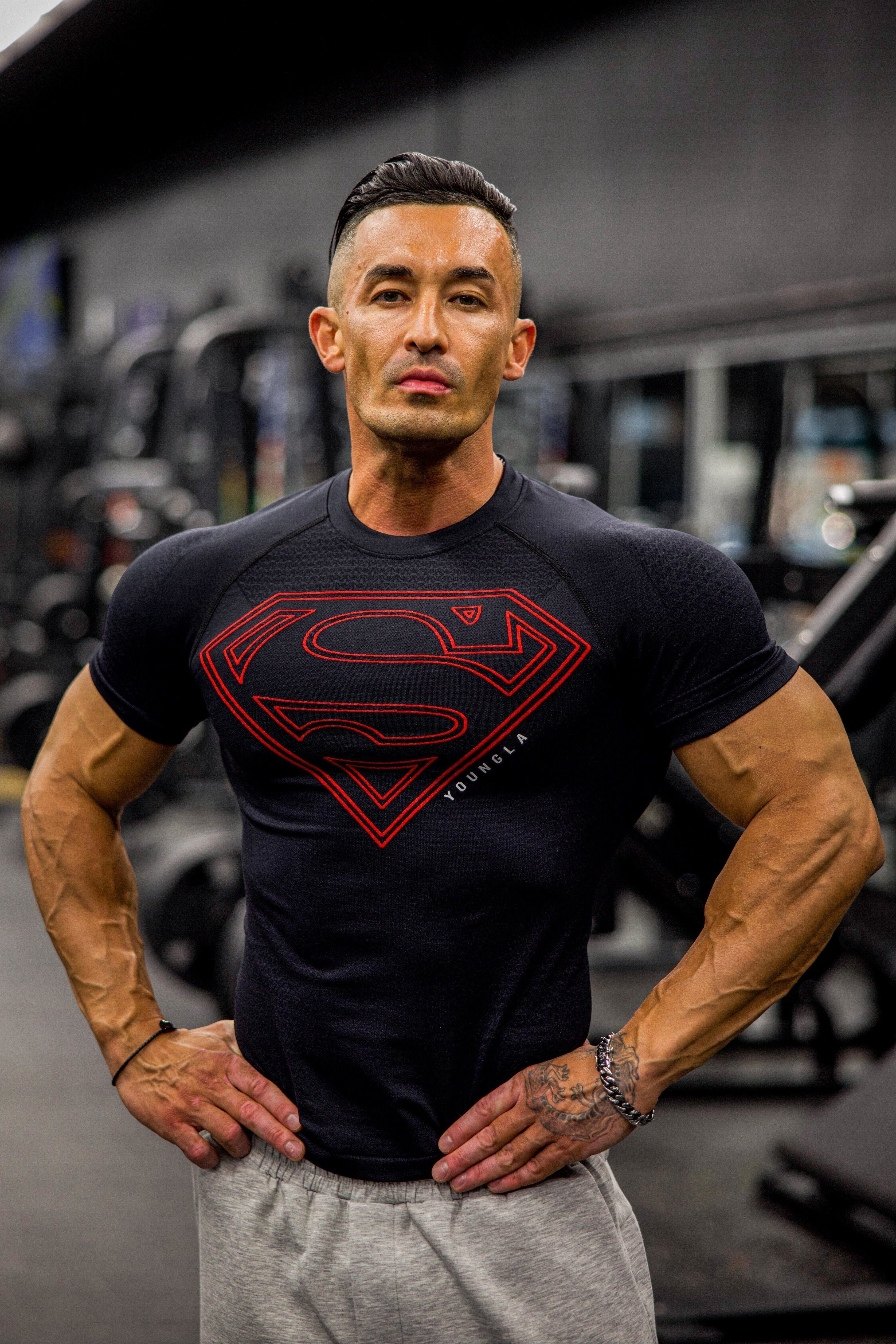 Youngla 4117 Superman Compression Tees Black/Red