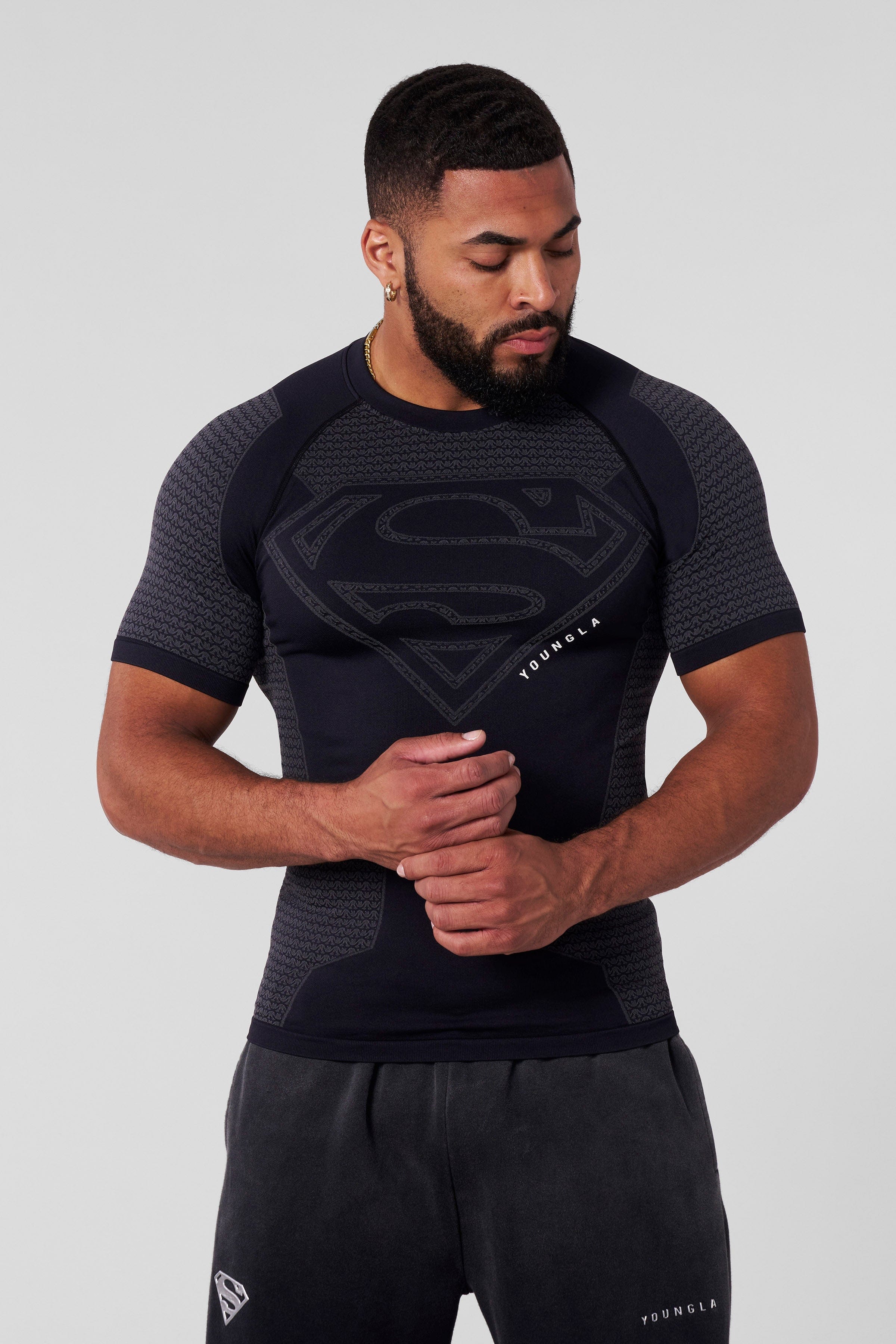 Youngla 4117 Superman Compression Tees Black